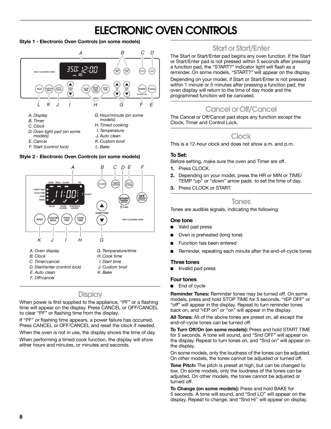 Whirlpool IGS365RS0 manual Electronic Oven Controls 