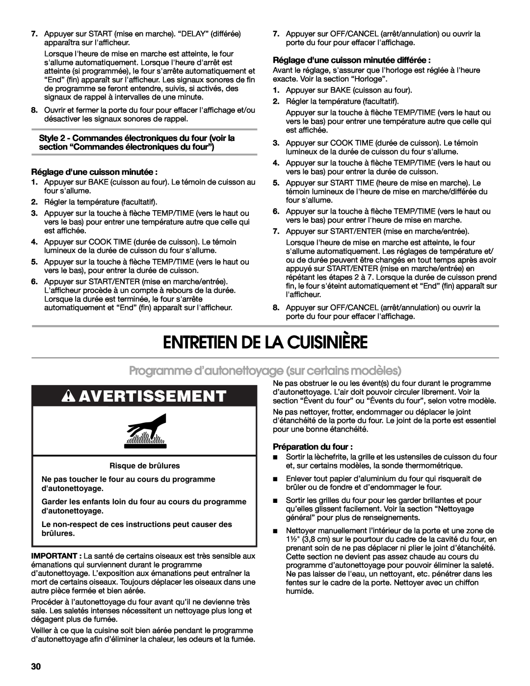 Whirlpool IGS365RS0 manual Entretien De La Cuisinière, Programme d’autonettoyage sur certains modèles, Avertissement 