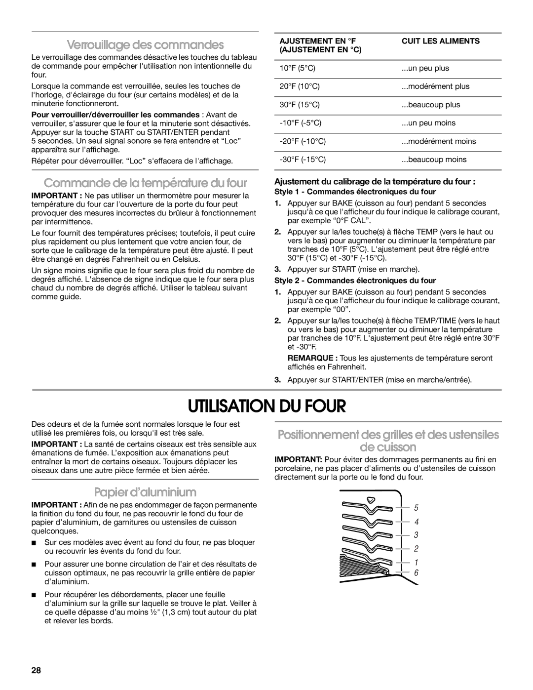 Whirlpool IGS365RS1 manual Utilisation DU Four, Verrouillage des commandes, Commande de la température du four 