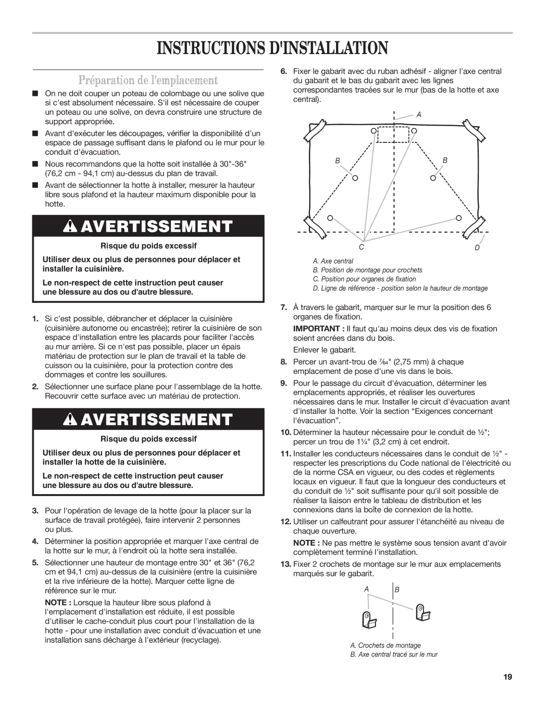 Whirlpool IH7302RS0 installation instructions Instructions Dinstallation, Préparation de lemplacement 