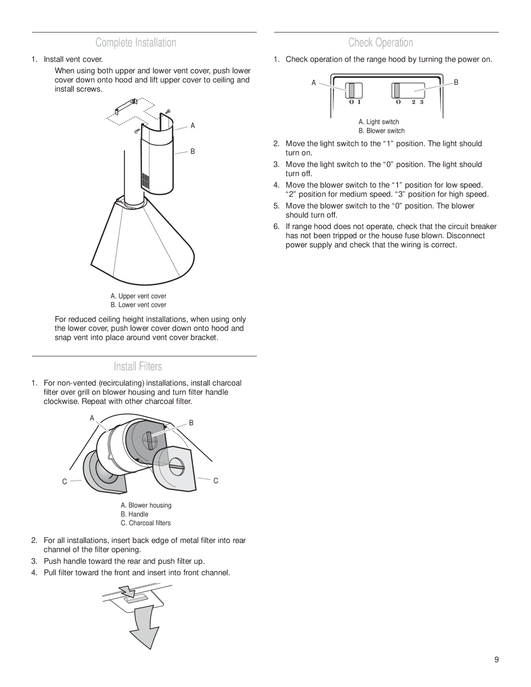 Whirlpool IH7302RS0 installation instructions Complete Installation, Install Filters, Check Operation 