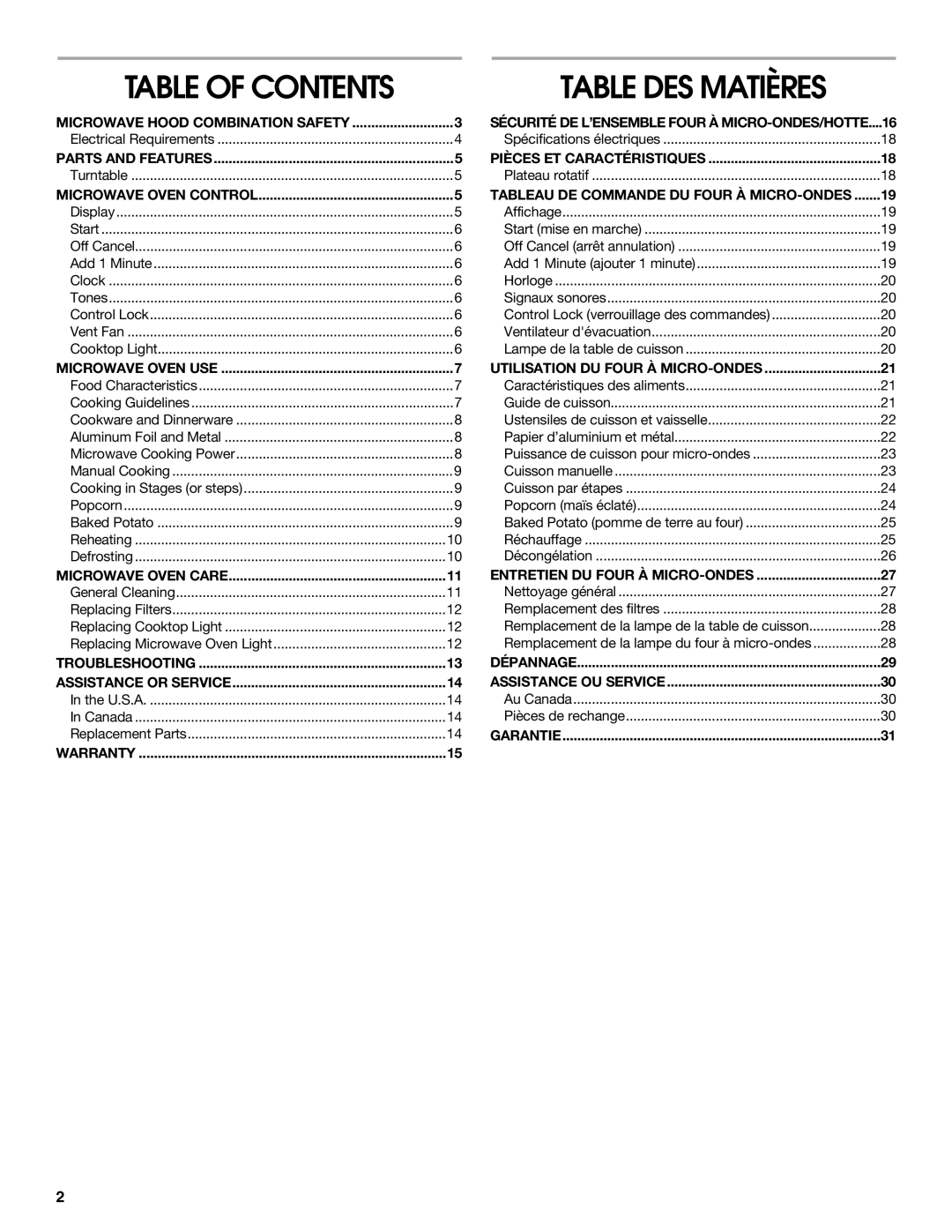 Whirlpool IMH16XS manual Table DES Matières 