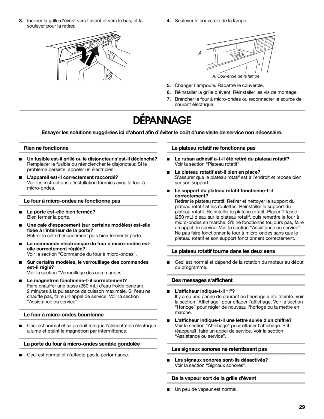 Whirlpool IMH16XS manual Dépannage 