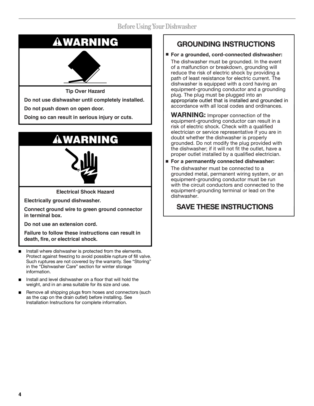 Whirlpool IRD4700 manual BeforeUsingYour Dishwasher 