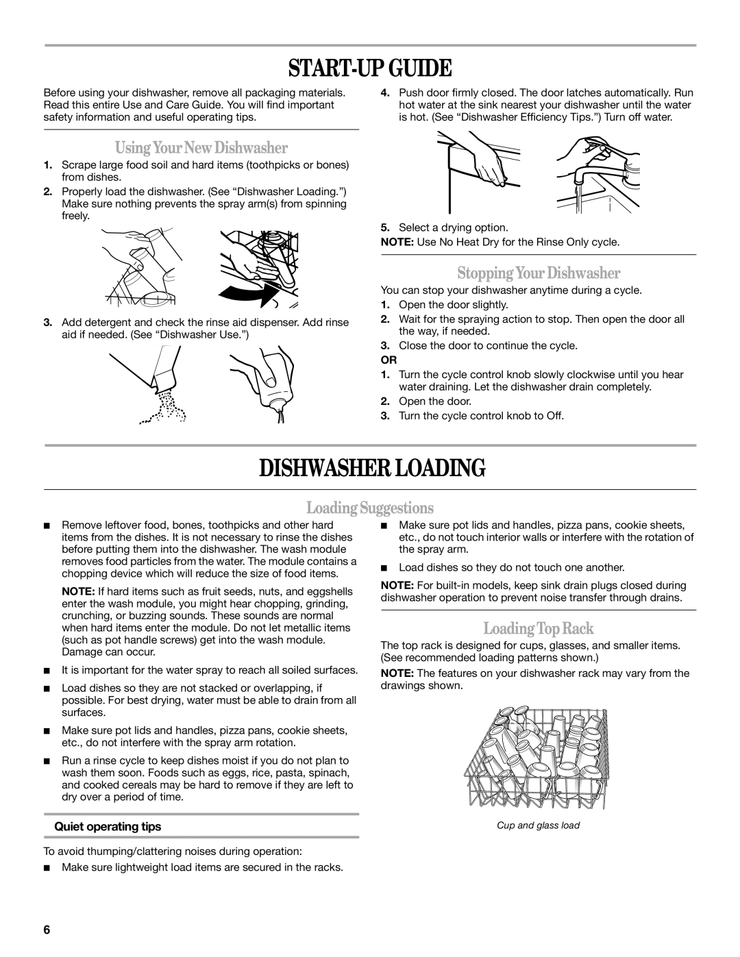 Whirlpool IRD4700 manual START-UP Guide, Dishwasher Loading 