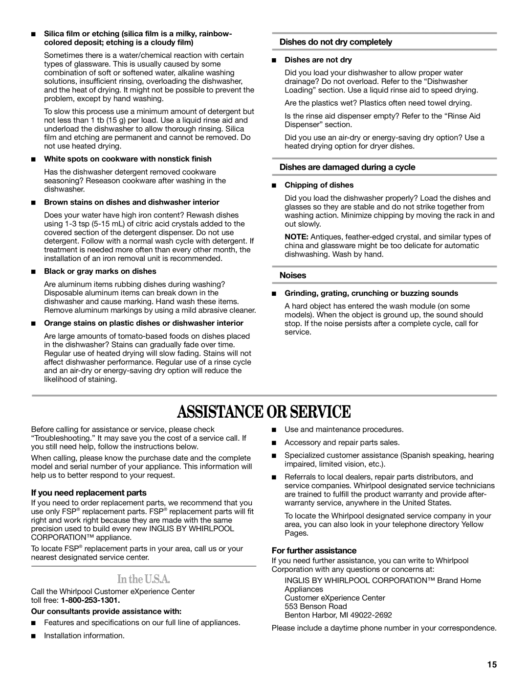 Whirlpool IRD6710, IRD6750 manual Assistance or Service, TheU.S.A 