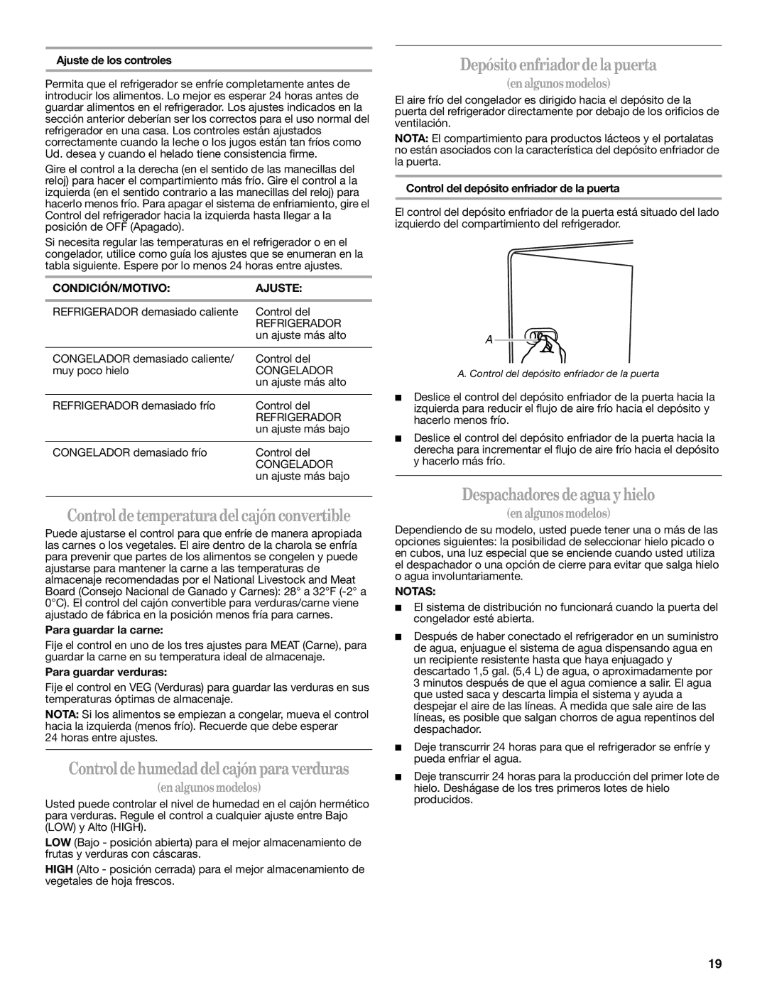 Whirlpool IS25CFXTQ00 Controldetemperaturadelcajón convertible, Depósito enfriadordelapuerta, Despachadores deagua yhielo 