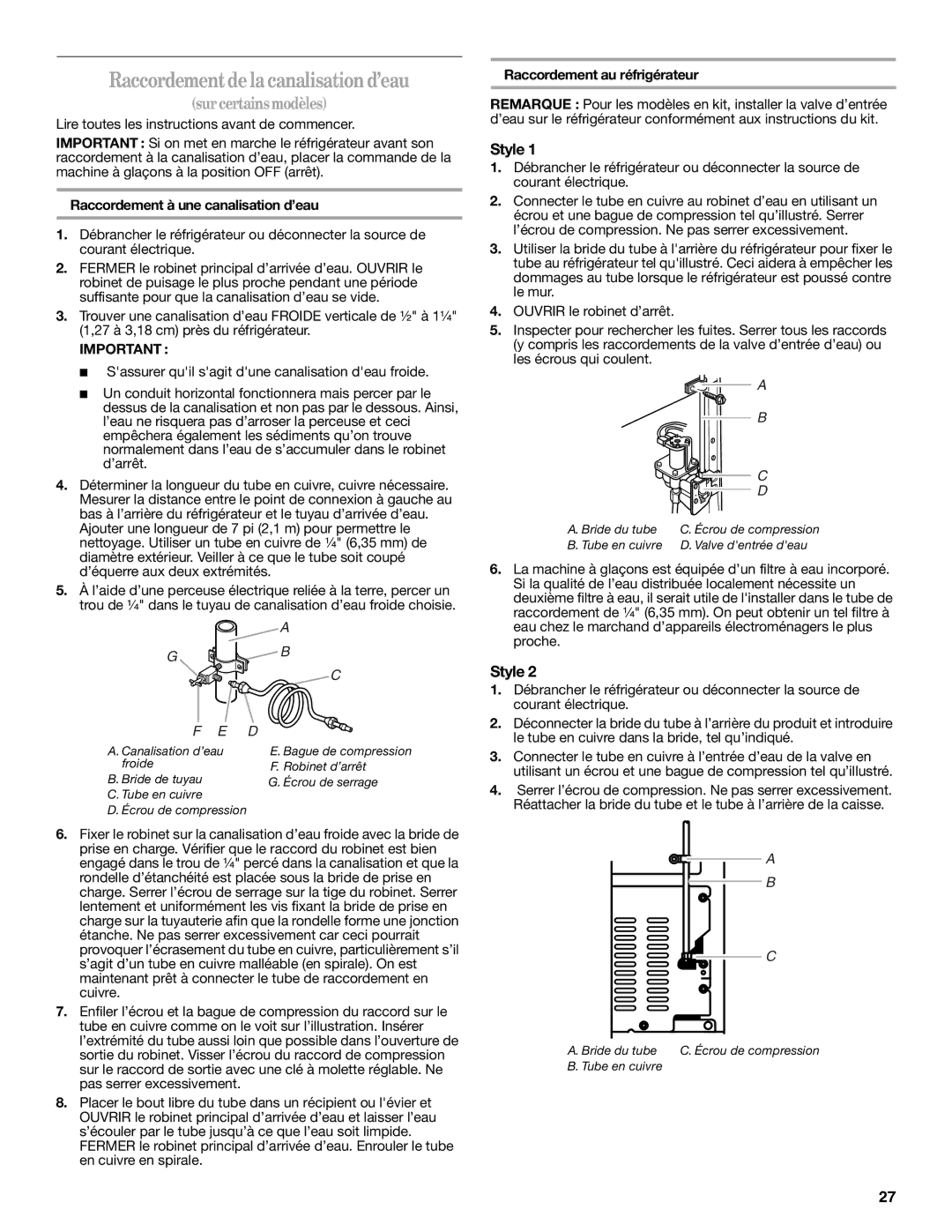 Whirlpool IT14DKXRQ00 warranty Raccordementdelacanalisation d’eau, Raccordement à une canalisation d’eau 