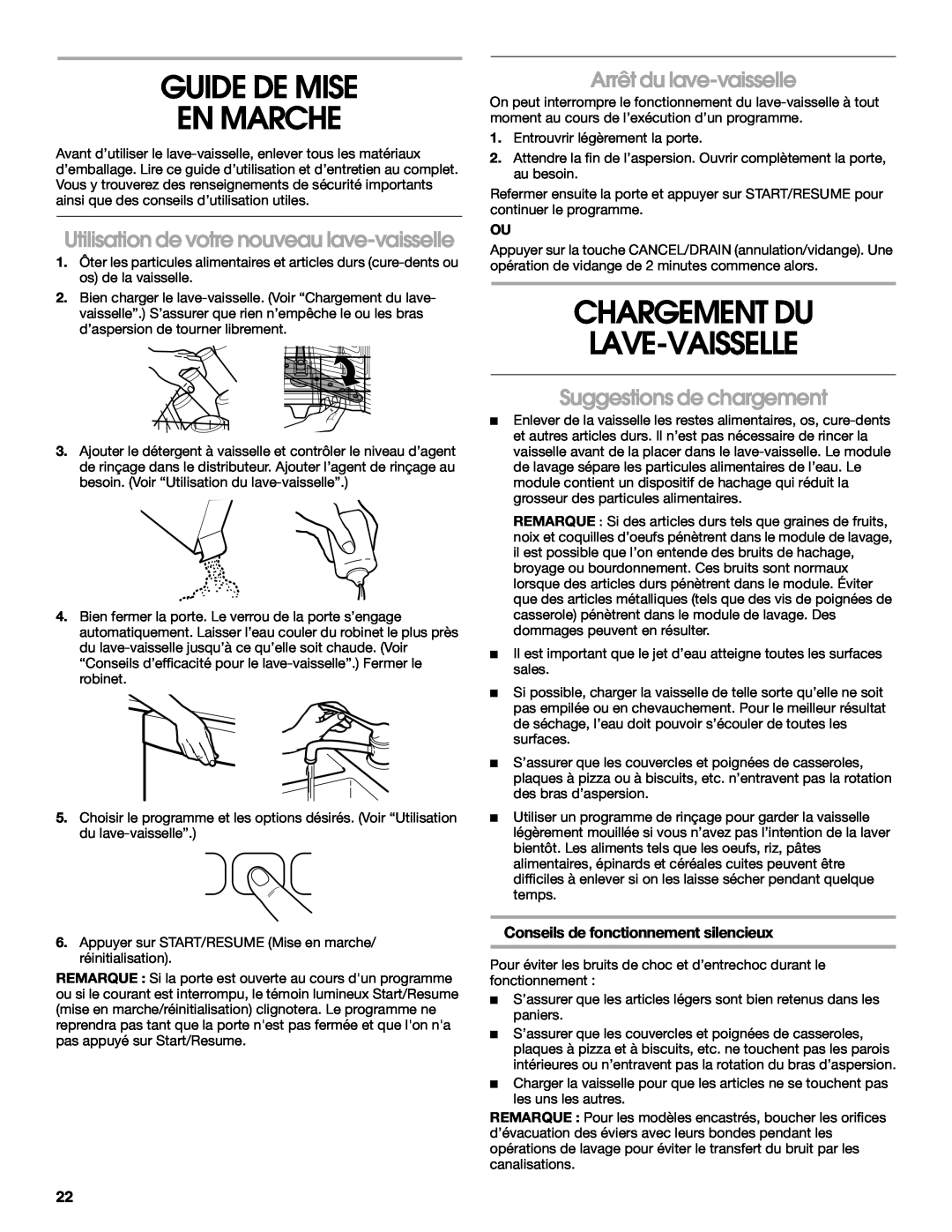Whirlpool IUD8000R Guide De Mise En Marche, Chargement Du Lave-Vaisselle, Utilisation de votre nouveau lave-vaisselle 