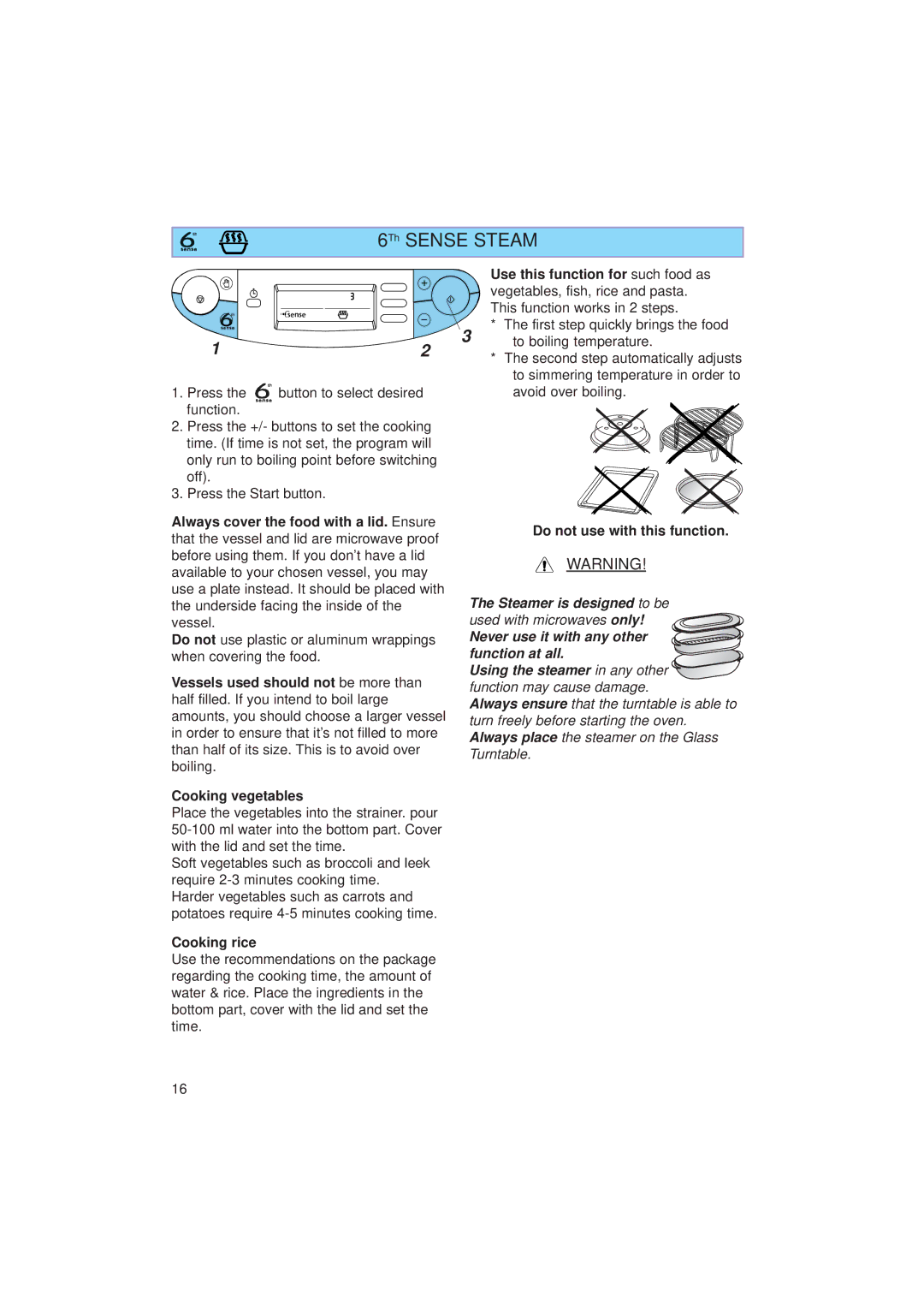 Whirlpool JT 359 manual 6Th Sense Steam, Cooking rice 