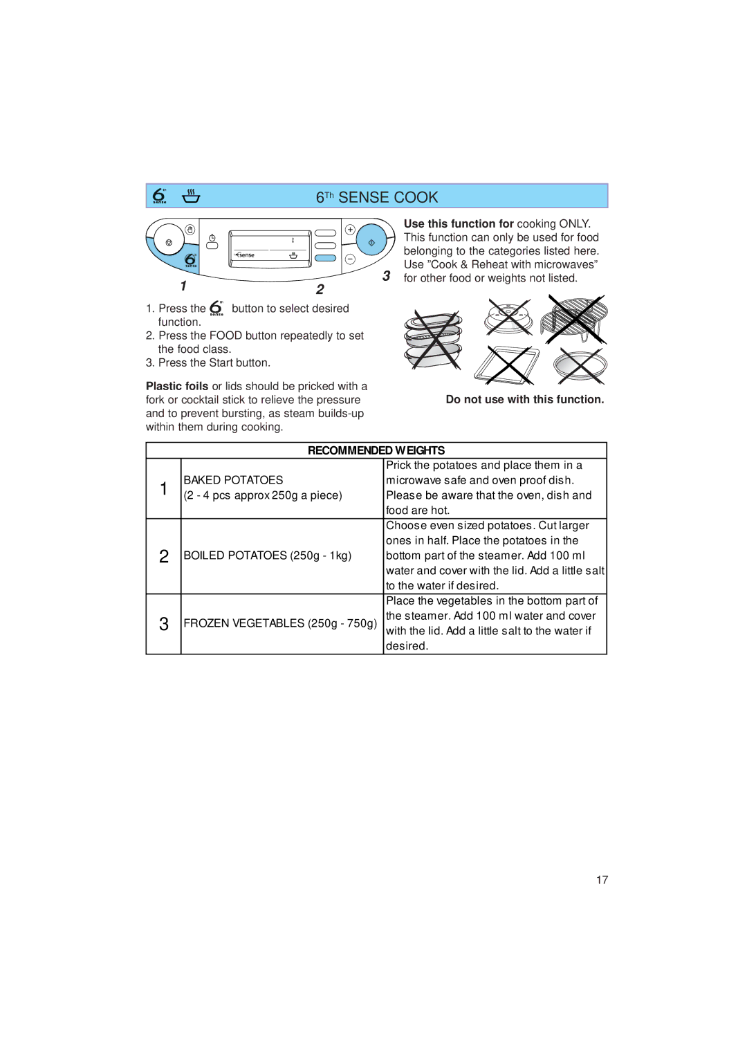 Whirlpool JT 359 manual 6Th Sense Cook, Baked Potatoes 