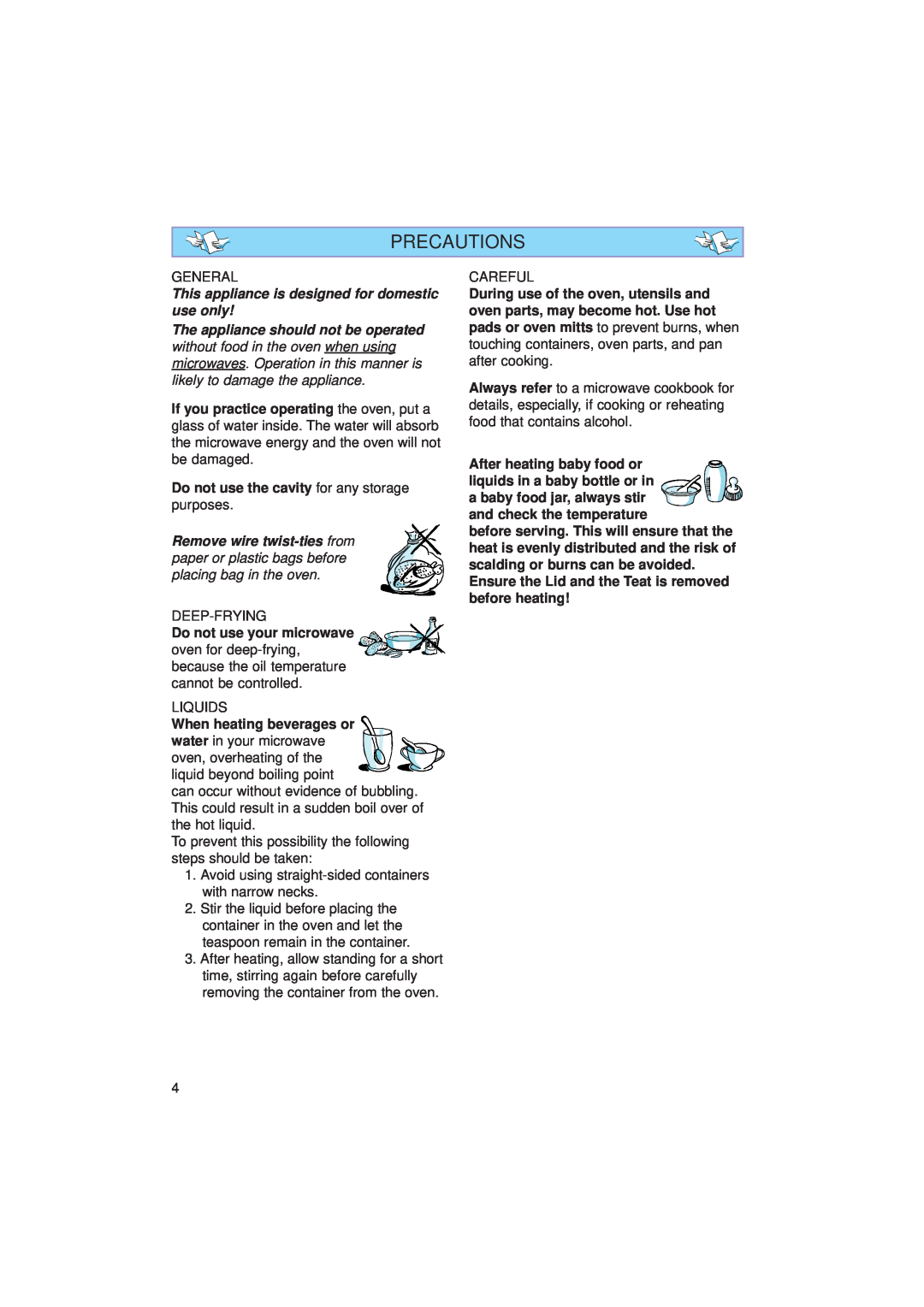 Whirlpool JT 359 manual Precautions, This appliance is designed for domestic use only 