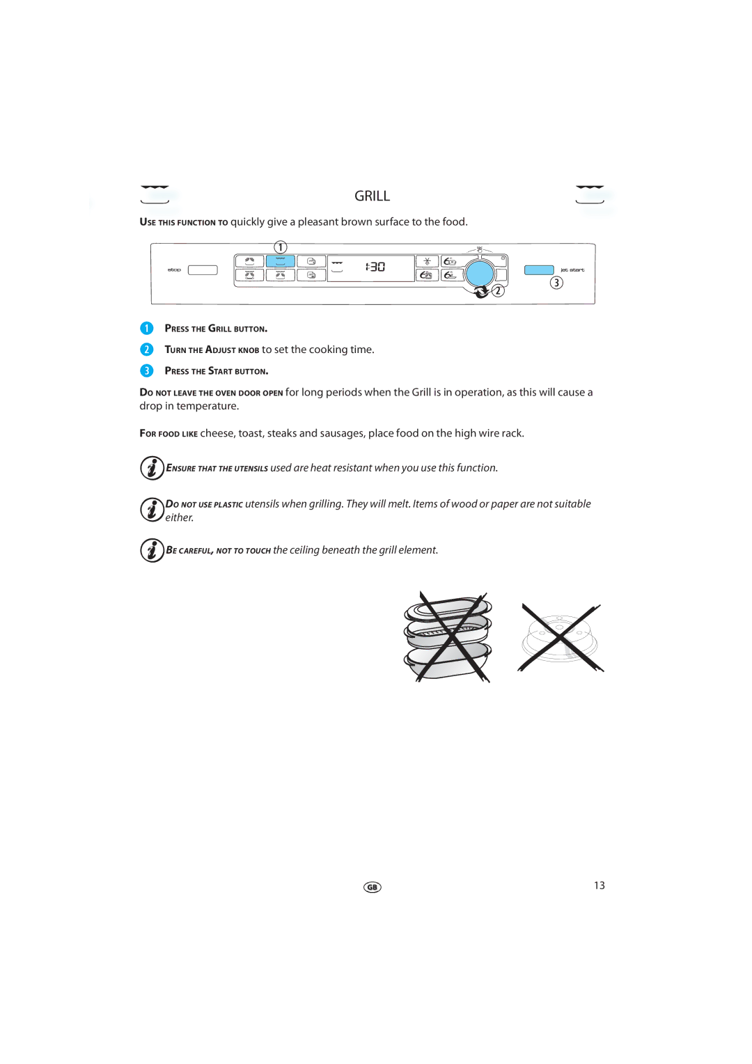 Whirlpool JT 366 manual Grill, Turn the Adjust Knob to set the cooking time 