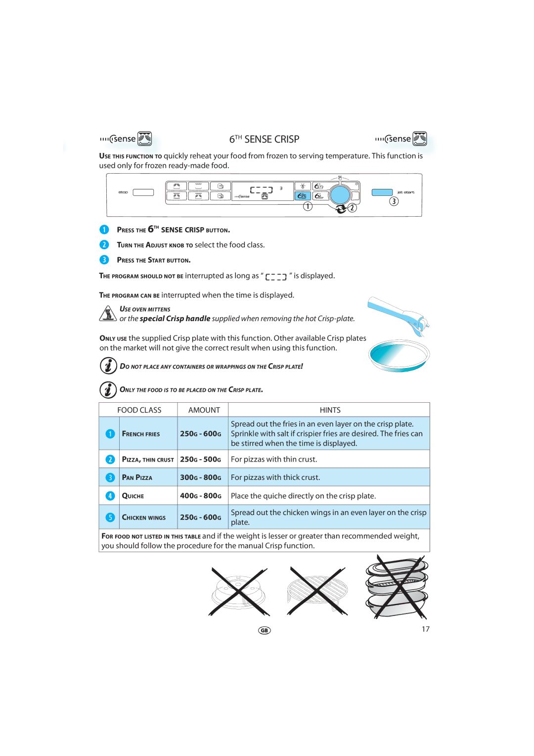 Whirlpool JT 366 manual 6TH Sense Crisp, Food Class Amount Hints 