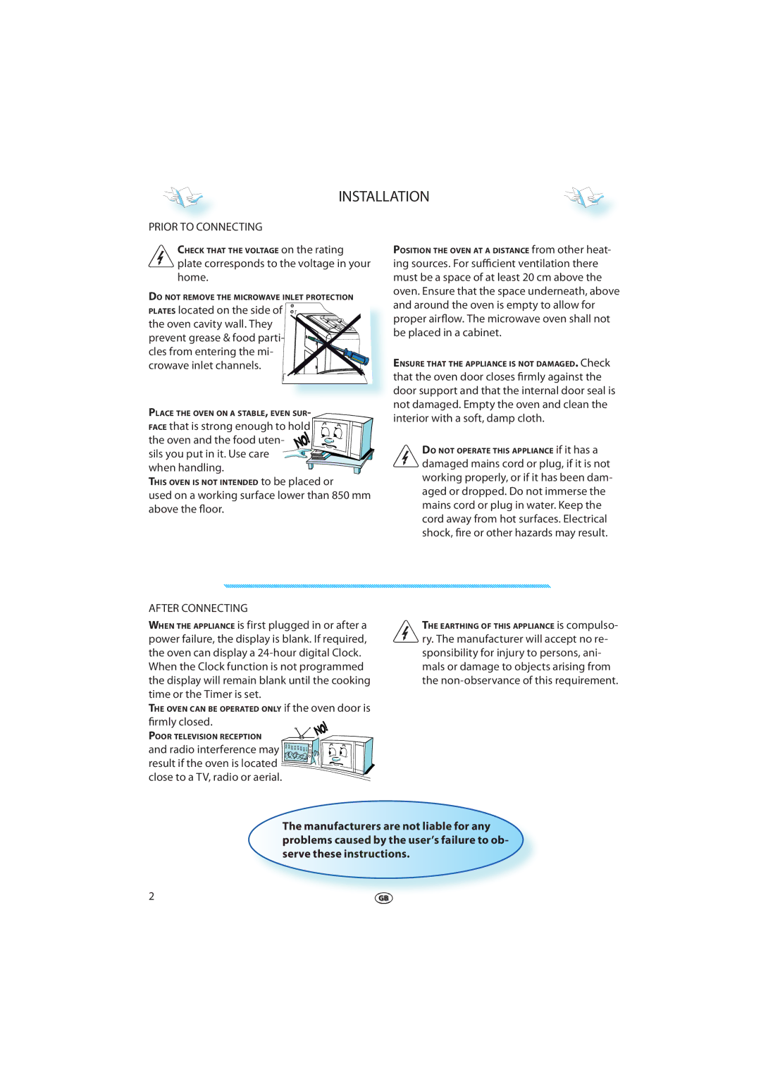 Whirlpool JT 366 manual Installation, Prior to Connecting, After Connecting 