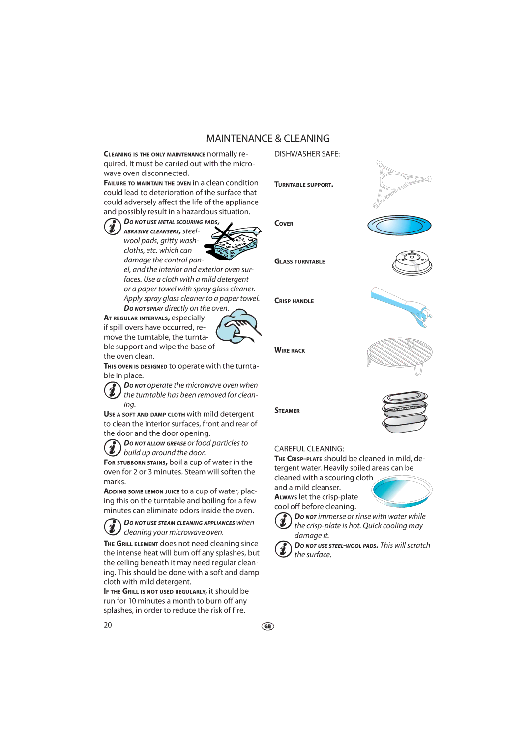 Whirlpool JT 366 manual Maintenance & Cleaning, Dishwasher Safe, Oven clean, Careful Cleaning 