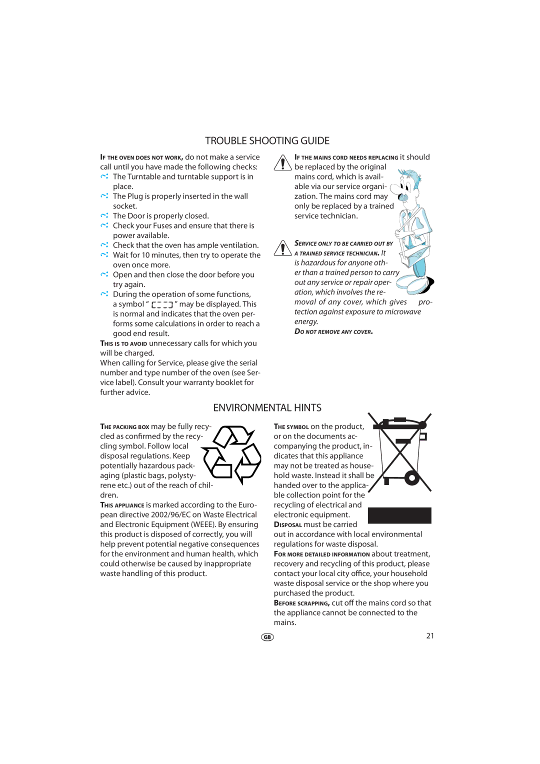 Whirlpool JT 366 manual Trouble Shooting Guide, Environmental Hints 