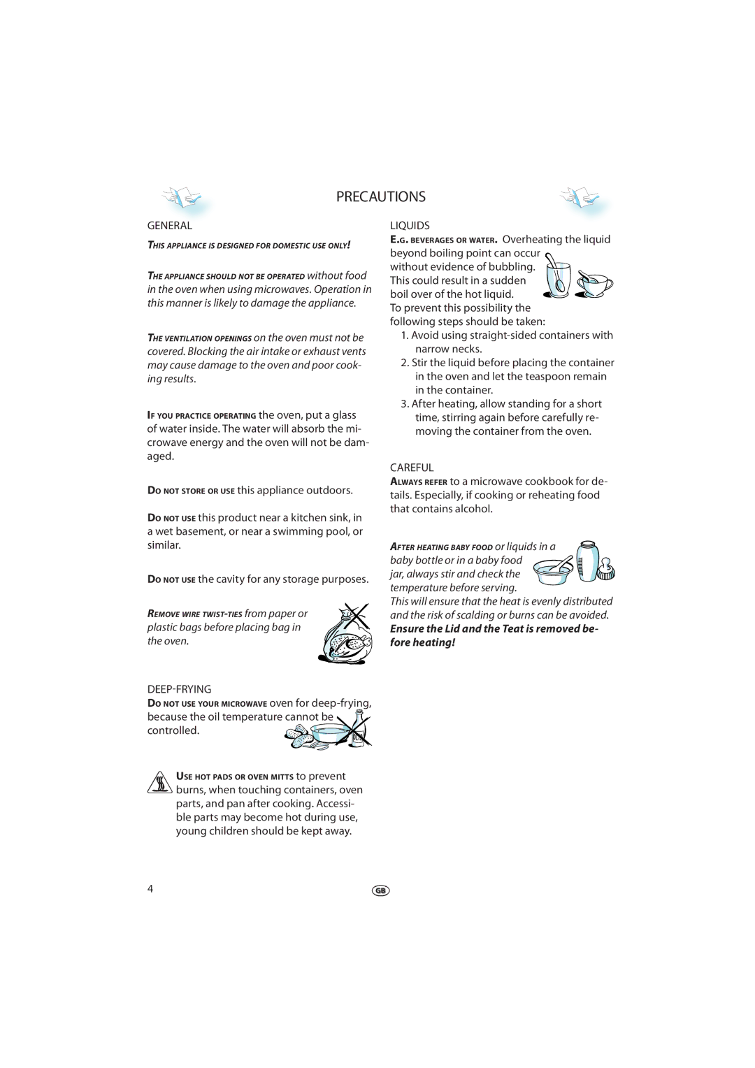 Whirlpool JT 366 manual Precautions, General, Deep-Frying, Liquids, Careful 