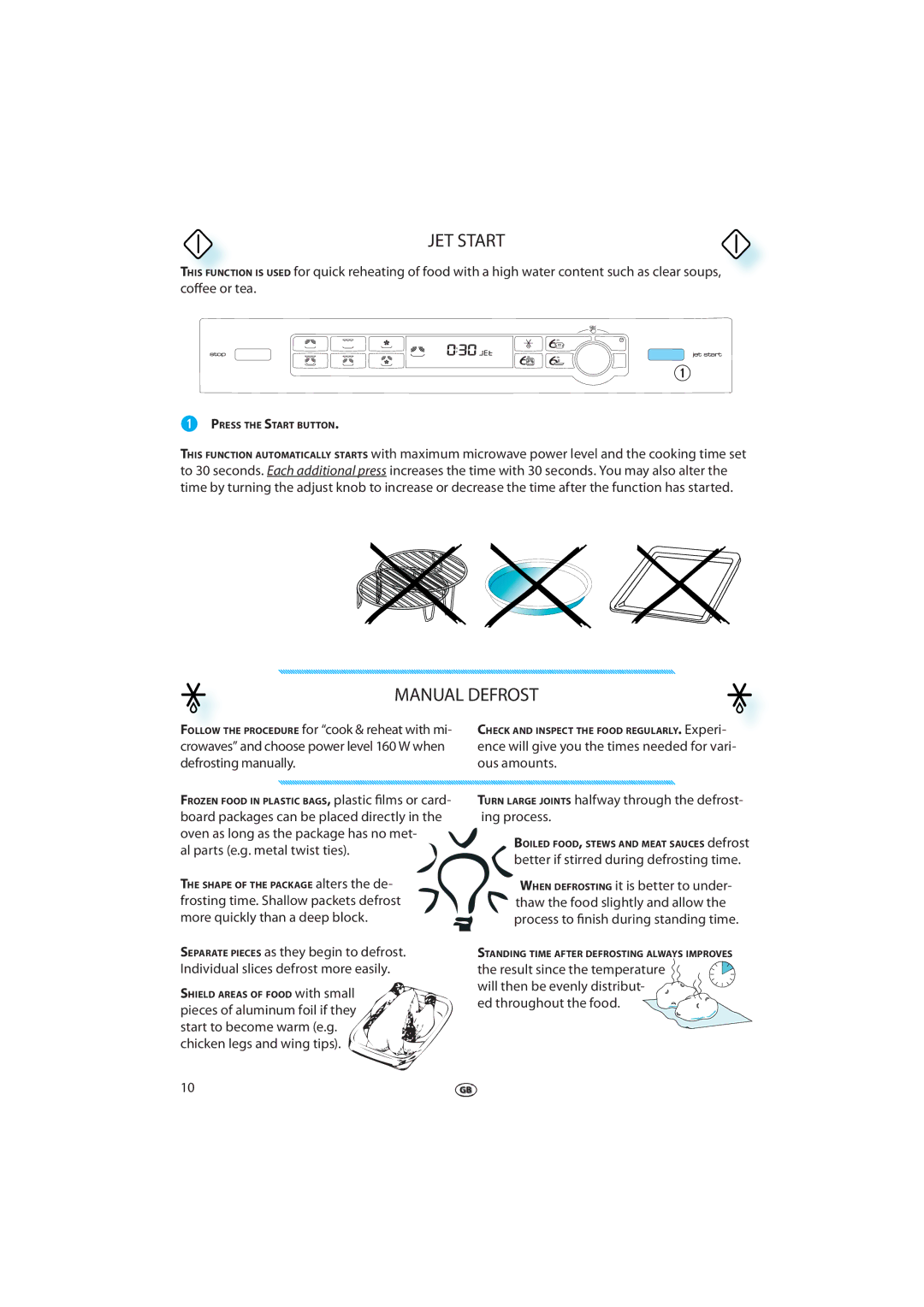 Whirlpool JT 369 manual JET Start, Manual Defrost 