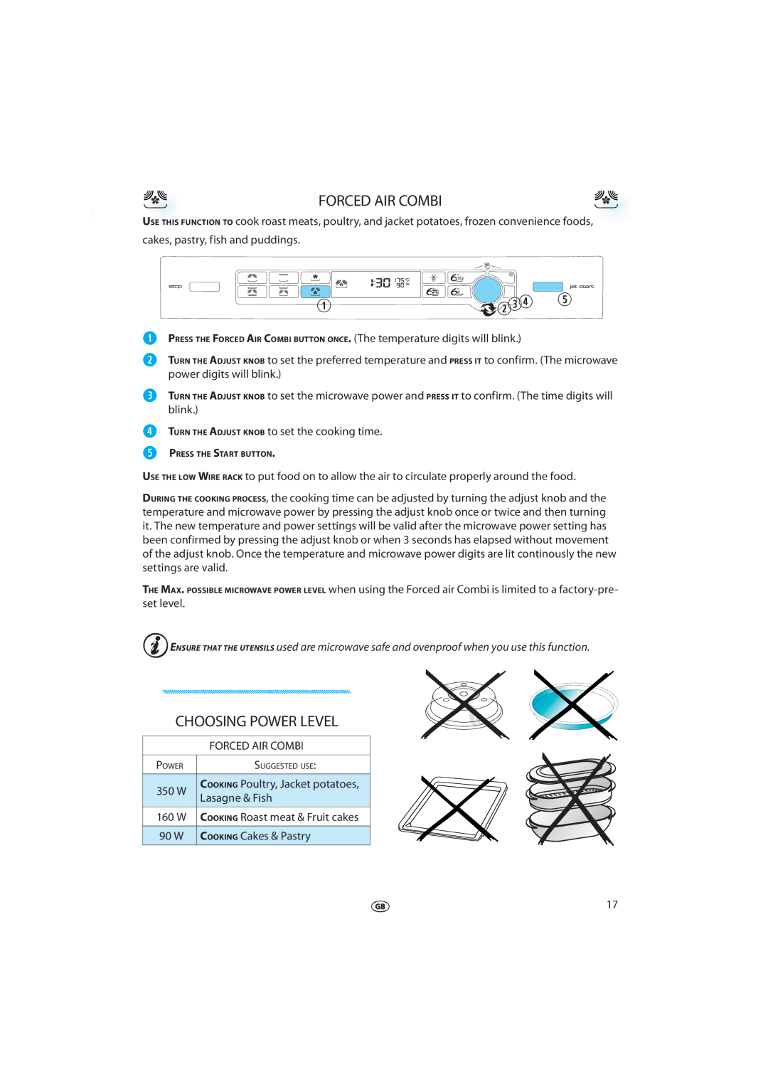 Whirlpool JT 369 manual Forced AIR Combi, Choosing Power Level 