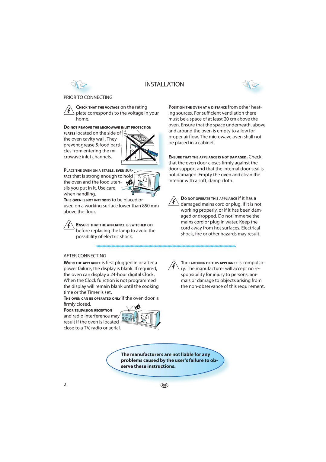 Whirlpool JT 369 manual Installation, Prior to Connecting, After Connecting 