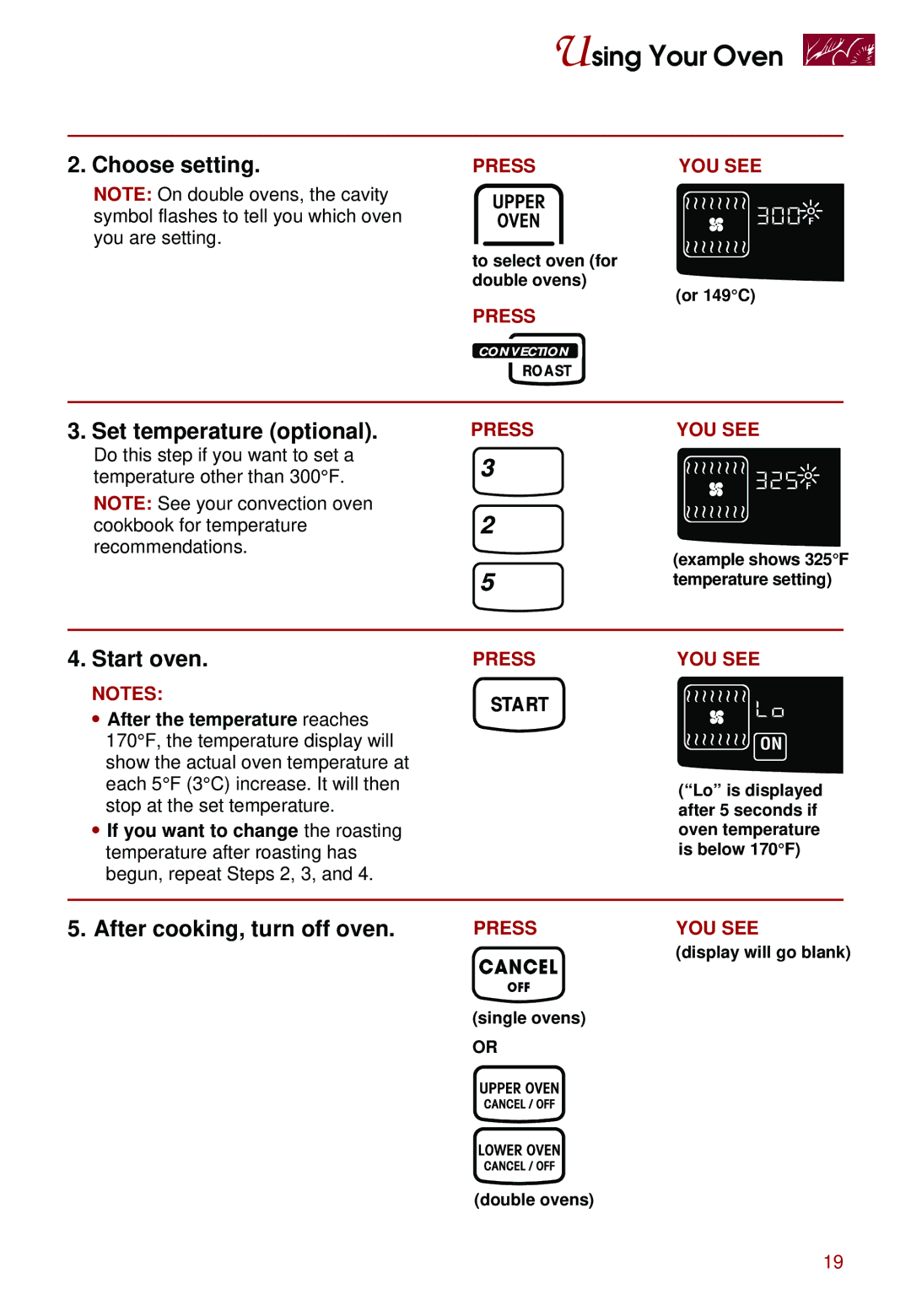 Whirlpool KEBS208D, KEBS247D, KEBS278D Choose setting, Start oven, Symbol flashes to tell you which oven You are setting 