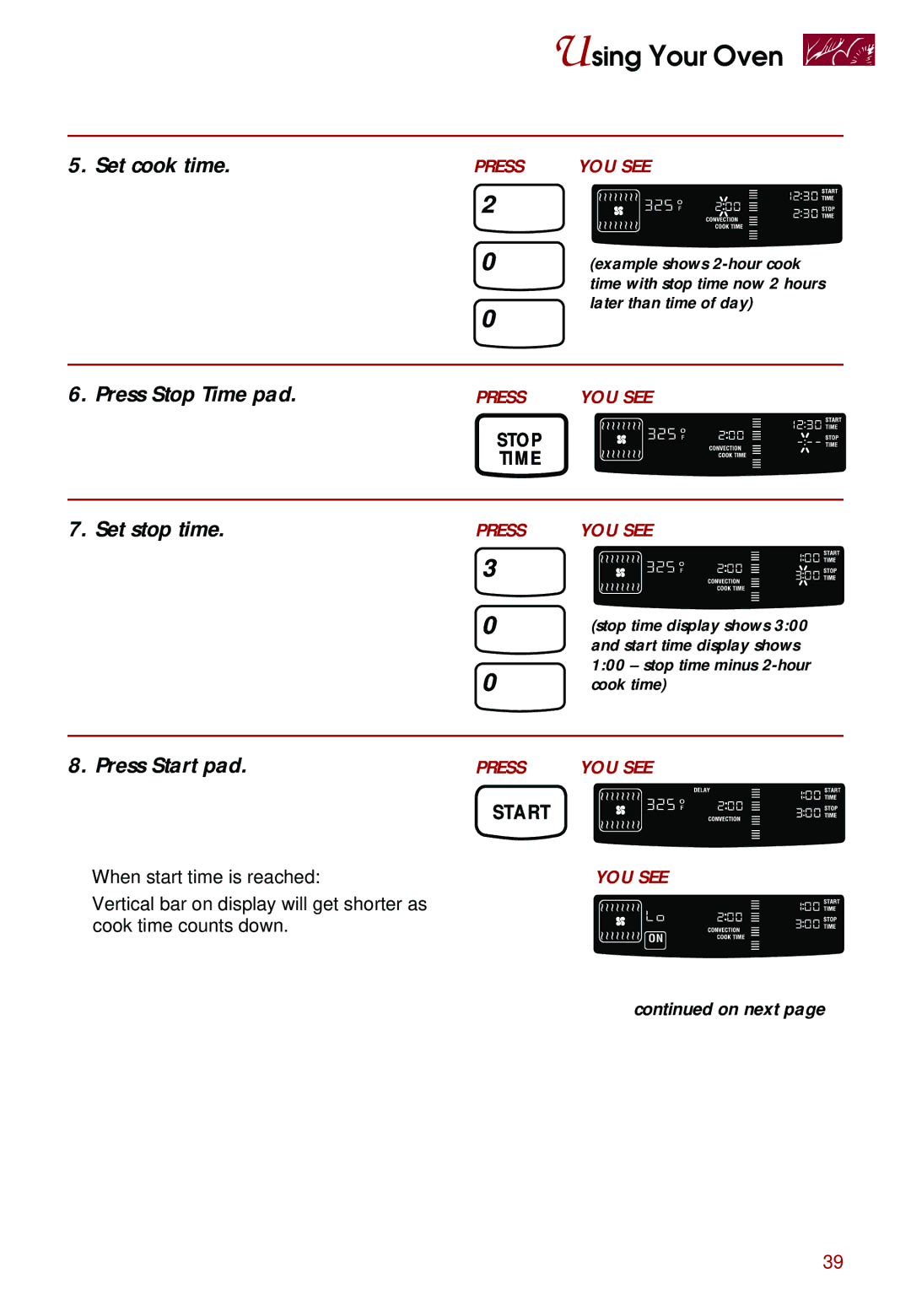 Whirlpool KEBS207D, KEBS247D, KEBS278D, KEBS277D, KEBS208D, KEBS177D Press Stop Time pad, Set stop time, Press Start pad 