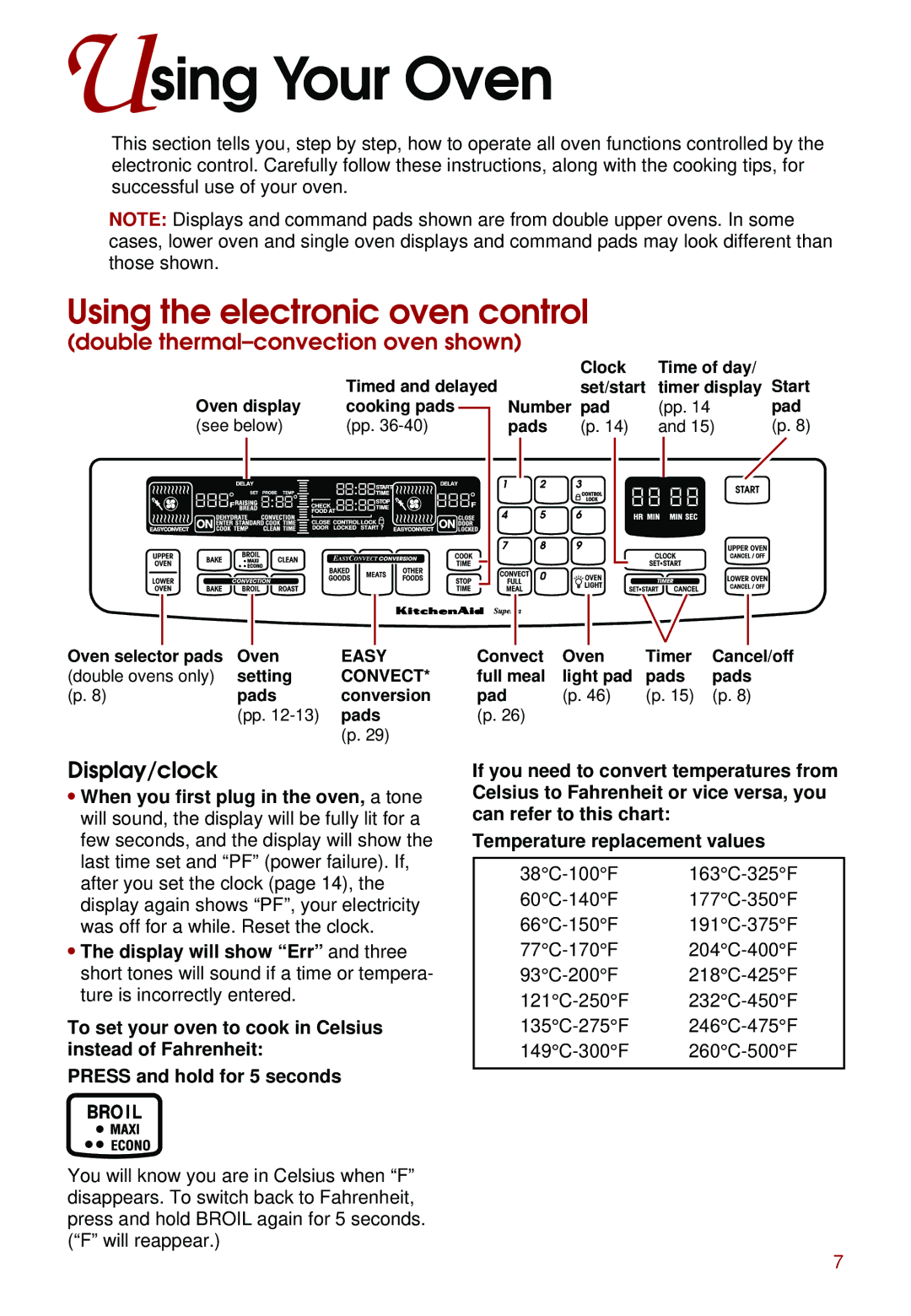 Whirlpool KEBS207D, KEBS247D, KEBS278D, KEBS277D, KEBS208D Using Your Oven, Using the electronic oven control, Display/clock 