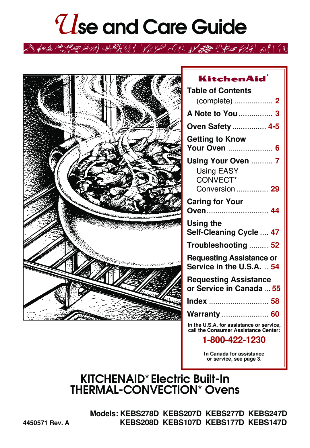 Whirlpool KEBS278D warranty Use and Care Guide, KITCHENAID* Electric Built-In THERMAL-CONVECTION* Ovens, Table of Contents 