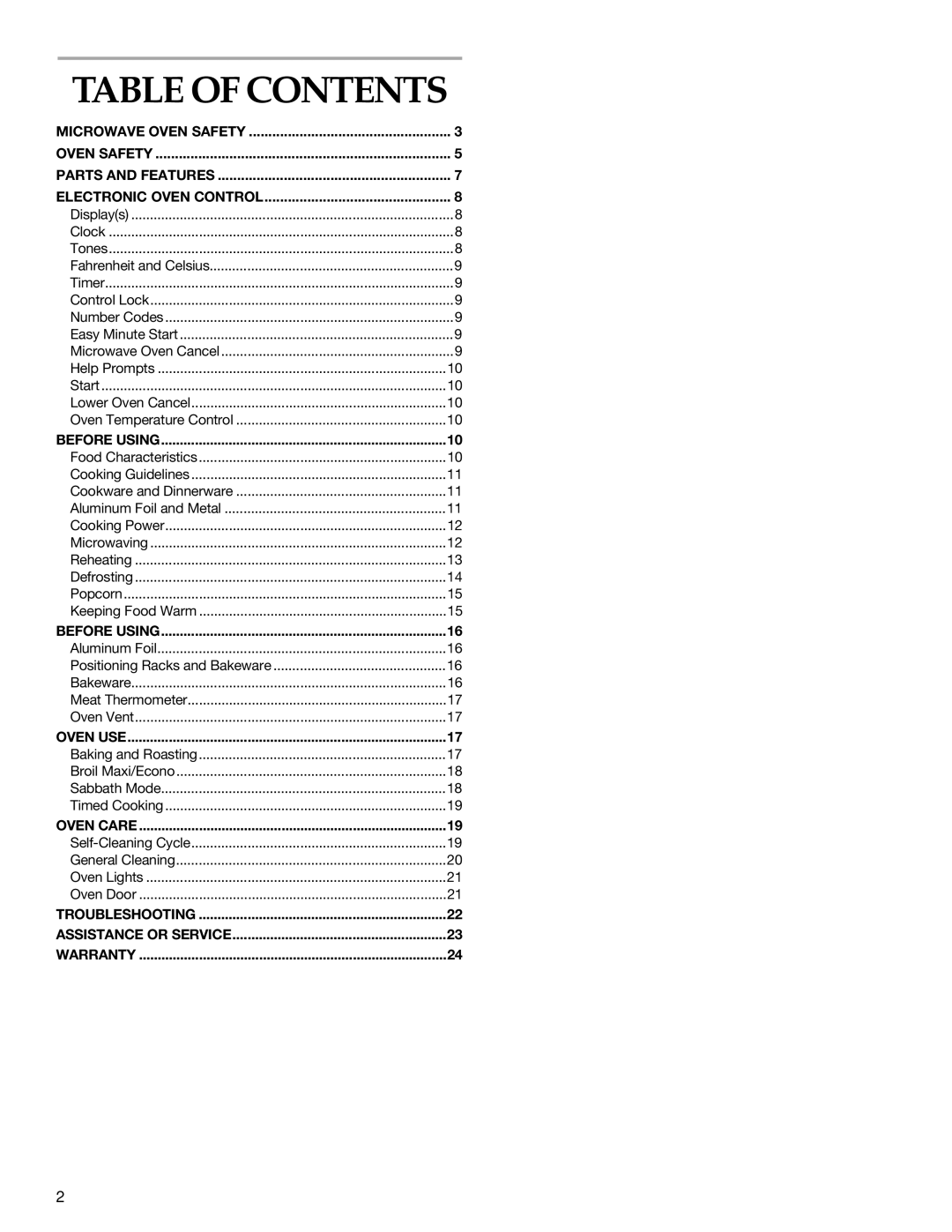 Whirlpool KEMI301G, KEMI371G manual Table of Contents 