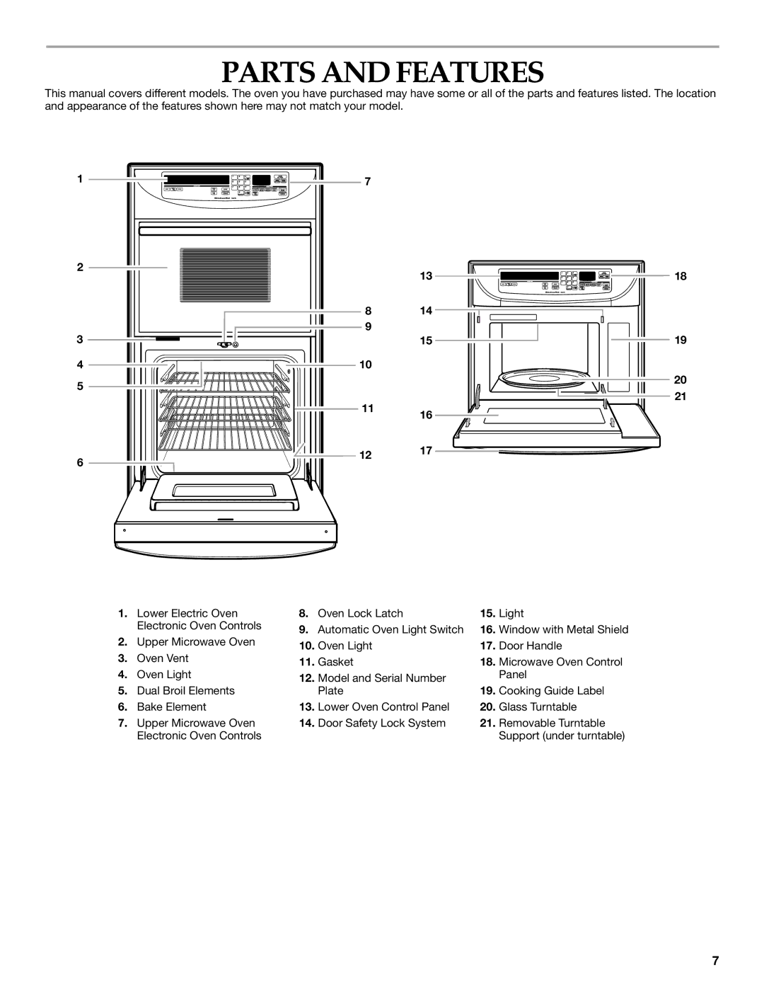 Whirlpool KEMI371G, KEMI301G manual Parts and Features 