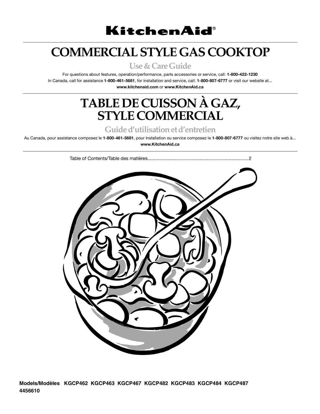 Whirlpool KGCP484, KGCP487 manual Commercial Style GAS Cooktop, Table DE Cuisson À GAZ Style Commercial, Use &CareGuide 