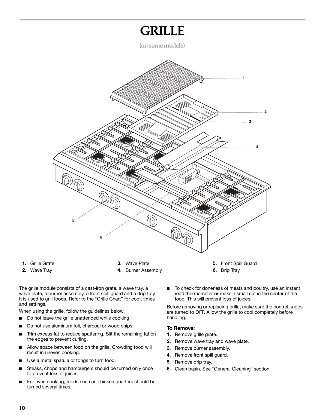 Whirlpool KGCP482, KGCP487, KGCP484, KGCP467 To Remove, Grille Grate Wave Plate, Wave Tray Burner Assembly Drip Tray 