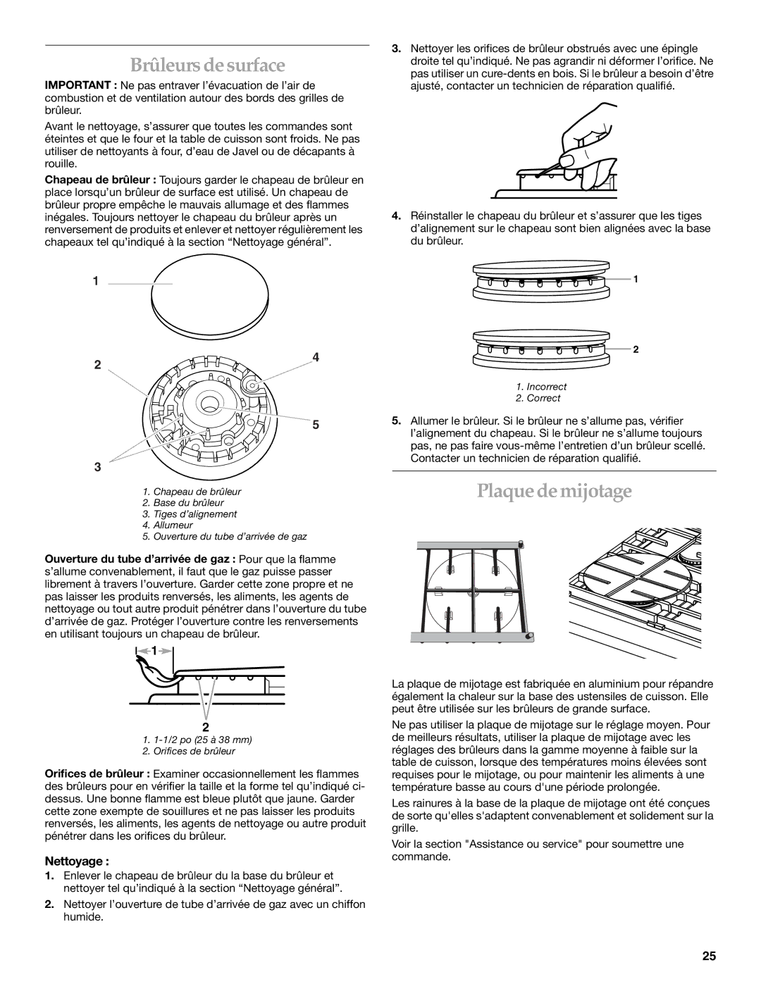 Whirlpool KGCP463, KGCP487, KGCP484, KGCP467, KGCP482, KGCP483, KGCP462 manual Brûleurs de surface, Plaque de mijotage, Nettoyage 