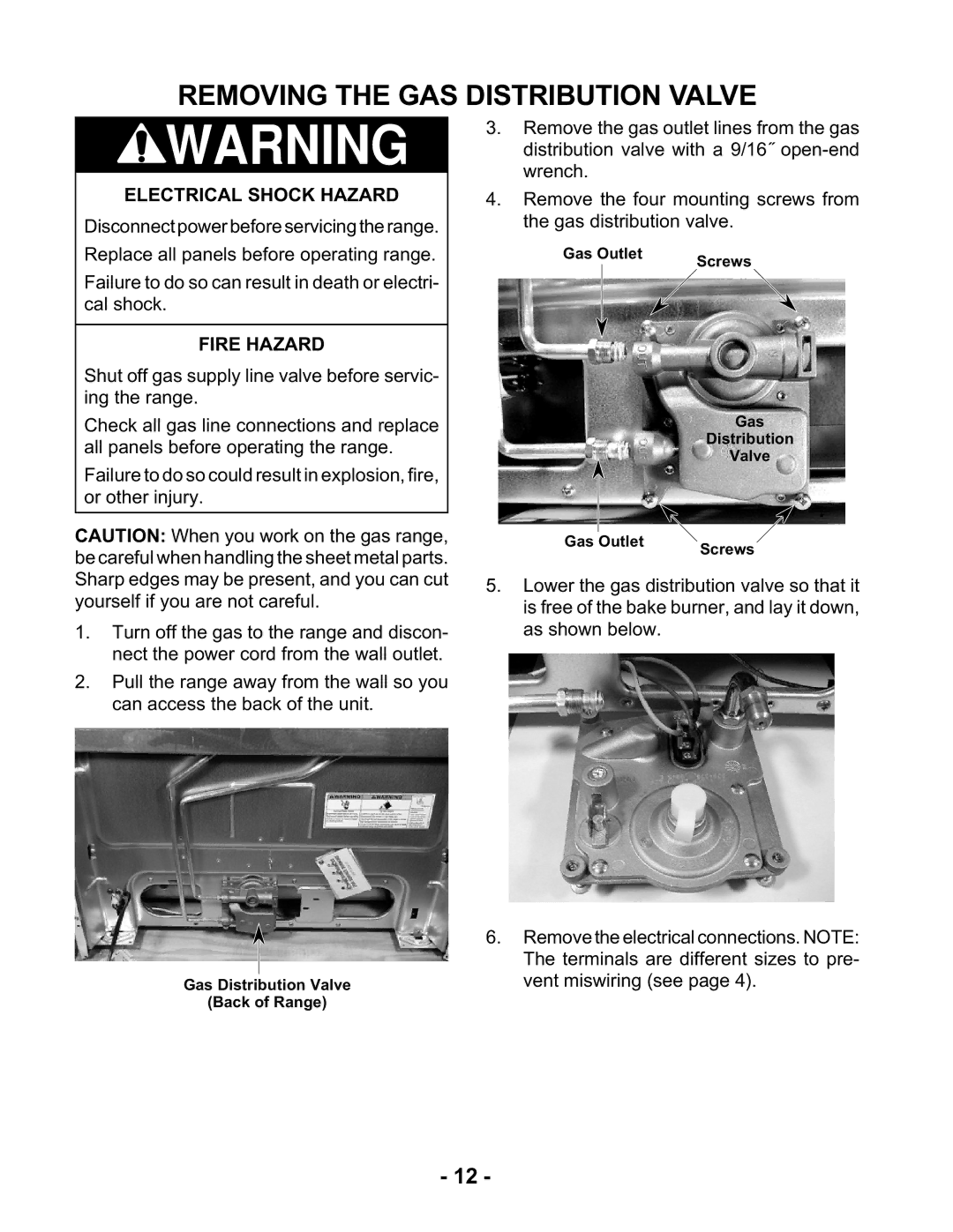 Whirlpool KR-28 manual Removing the GAS Distribution Valve 