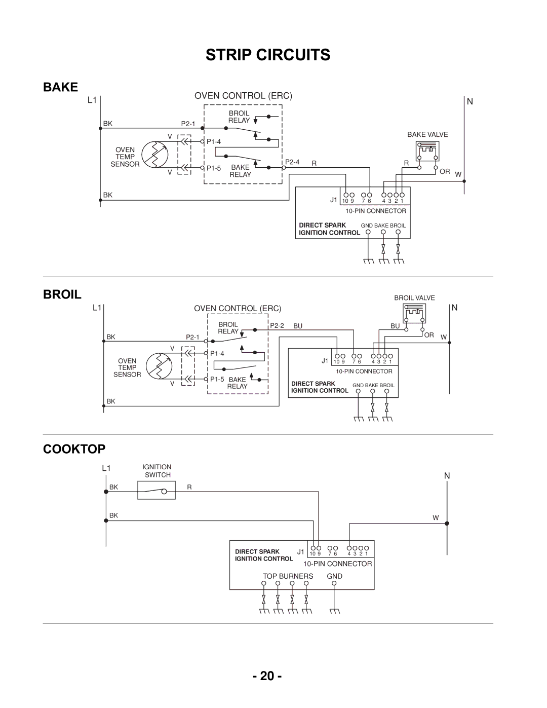 Whirlpool KR-28 manual Strip Circuits, Bake, Broil, Cooktop 