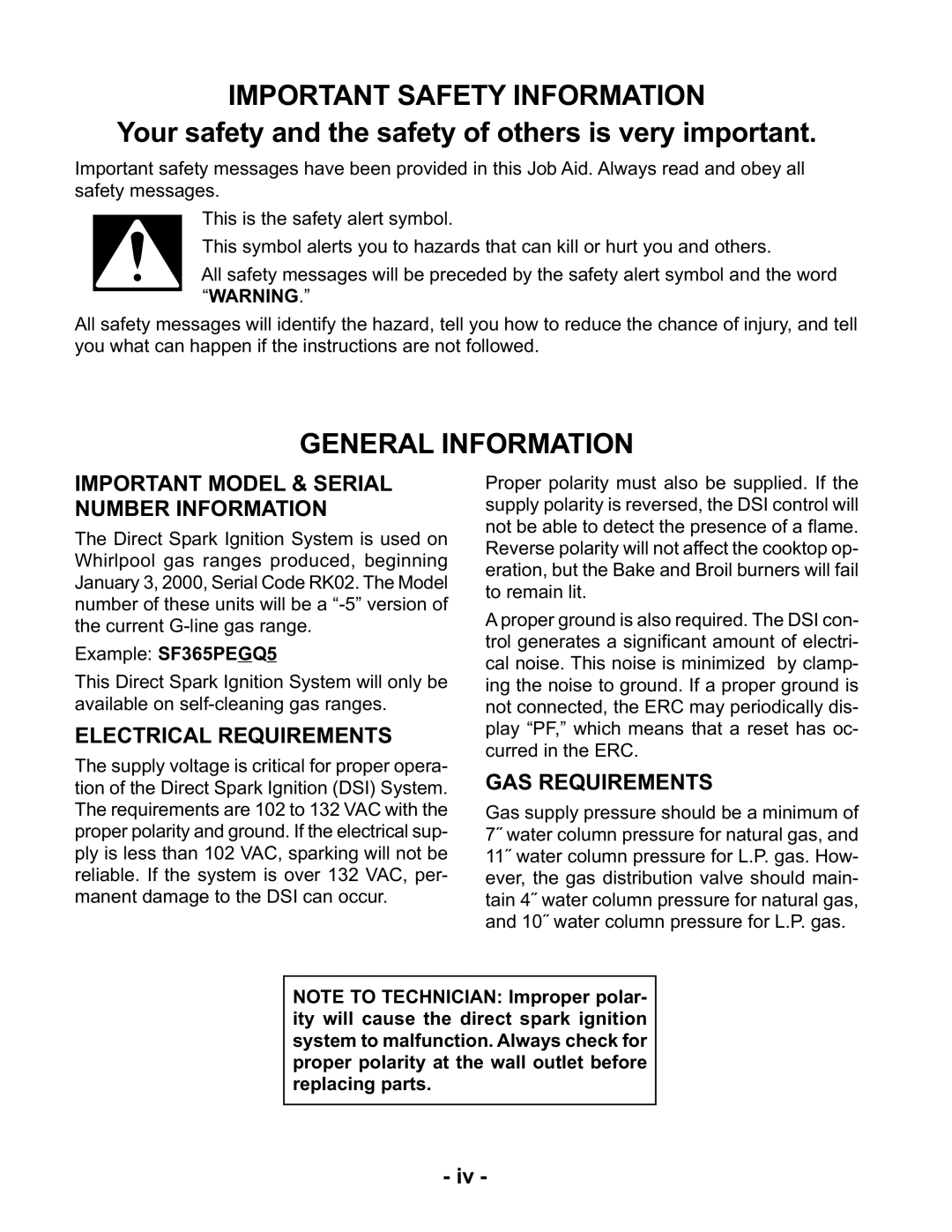 Whirlpool KR-28 manual Important Safety Information, General Information, Electrical Requirements, GAS Requirements 