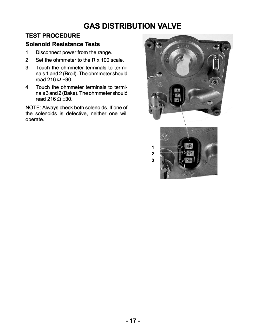 Whirlpool KR-28 manual TEST PROCEDURE Solenoid Resistance Tests, Gas Distribution Valve 