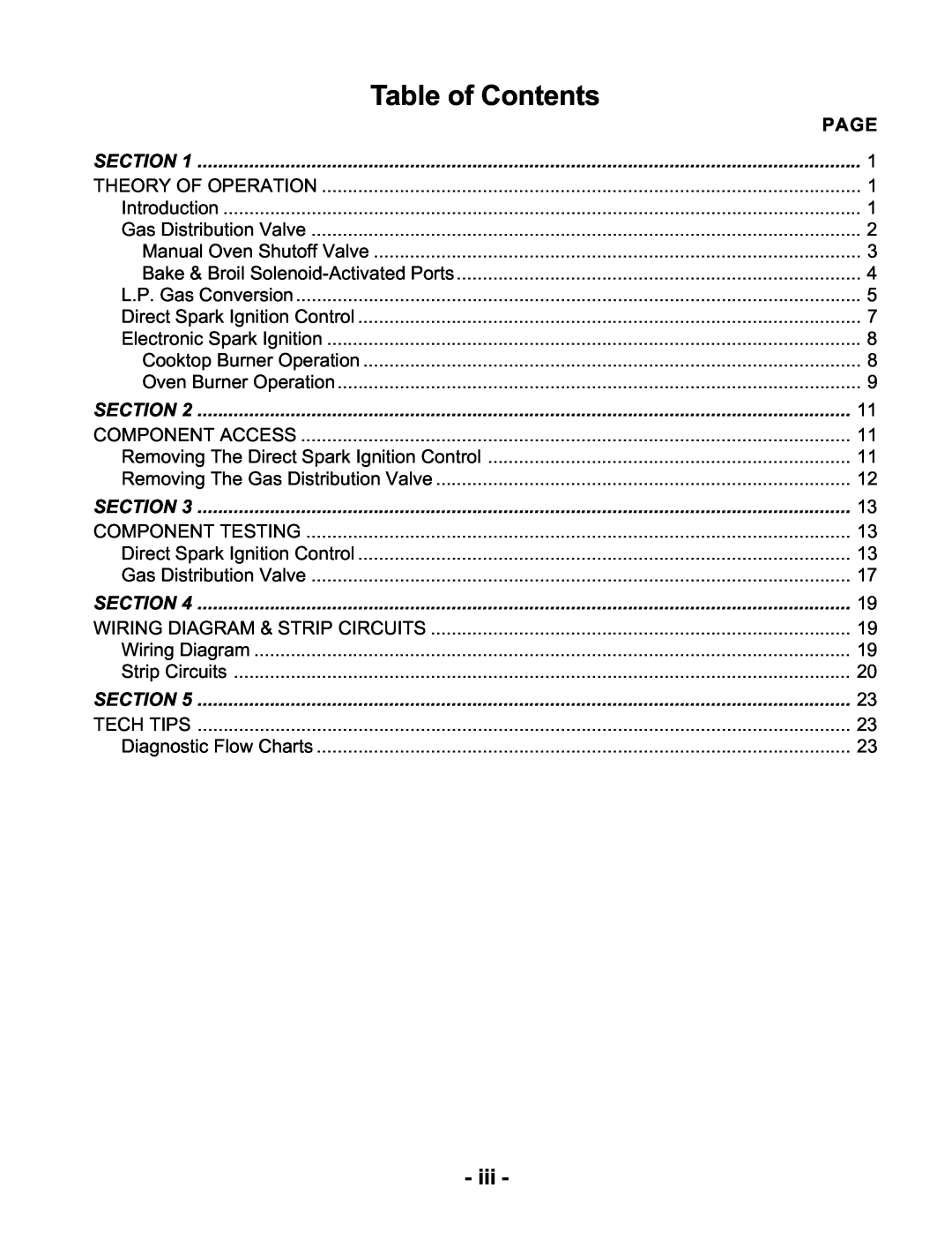 Whirlpool KR-28 manual Table of Contents, Page, Section 