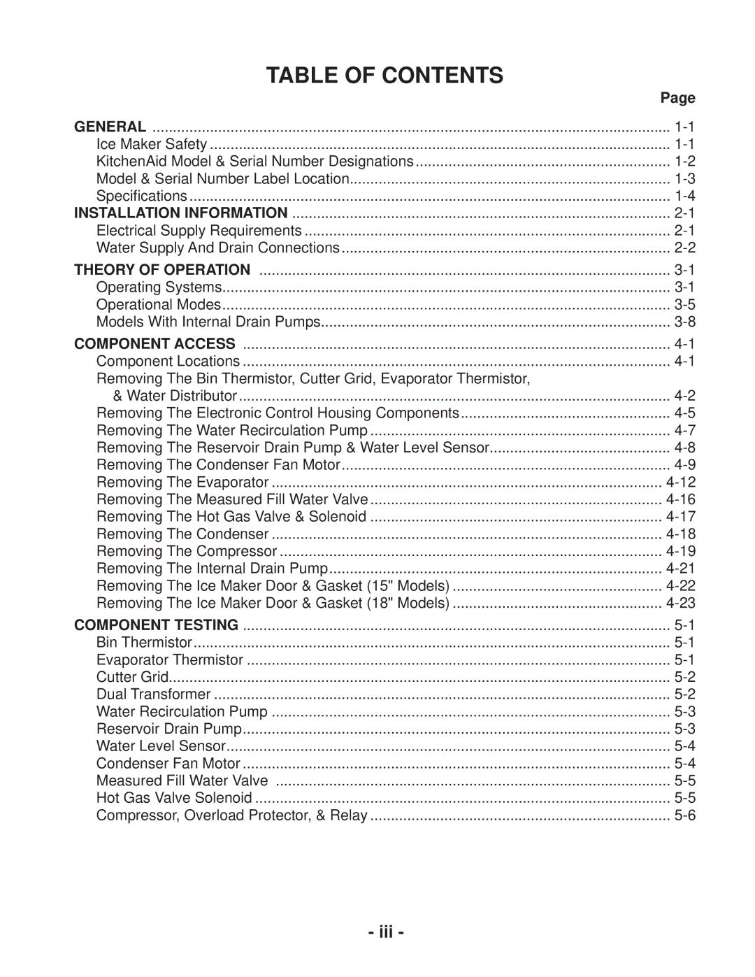 Whirlpool KUIA15NLH*11, KUIA18NNJ*11, KUIA15NRH*11, KUIA15PRL*11, KUIA18PNL*11, KUIA15PLL*11 manual Table of Contents 