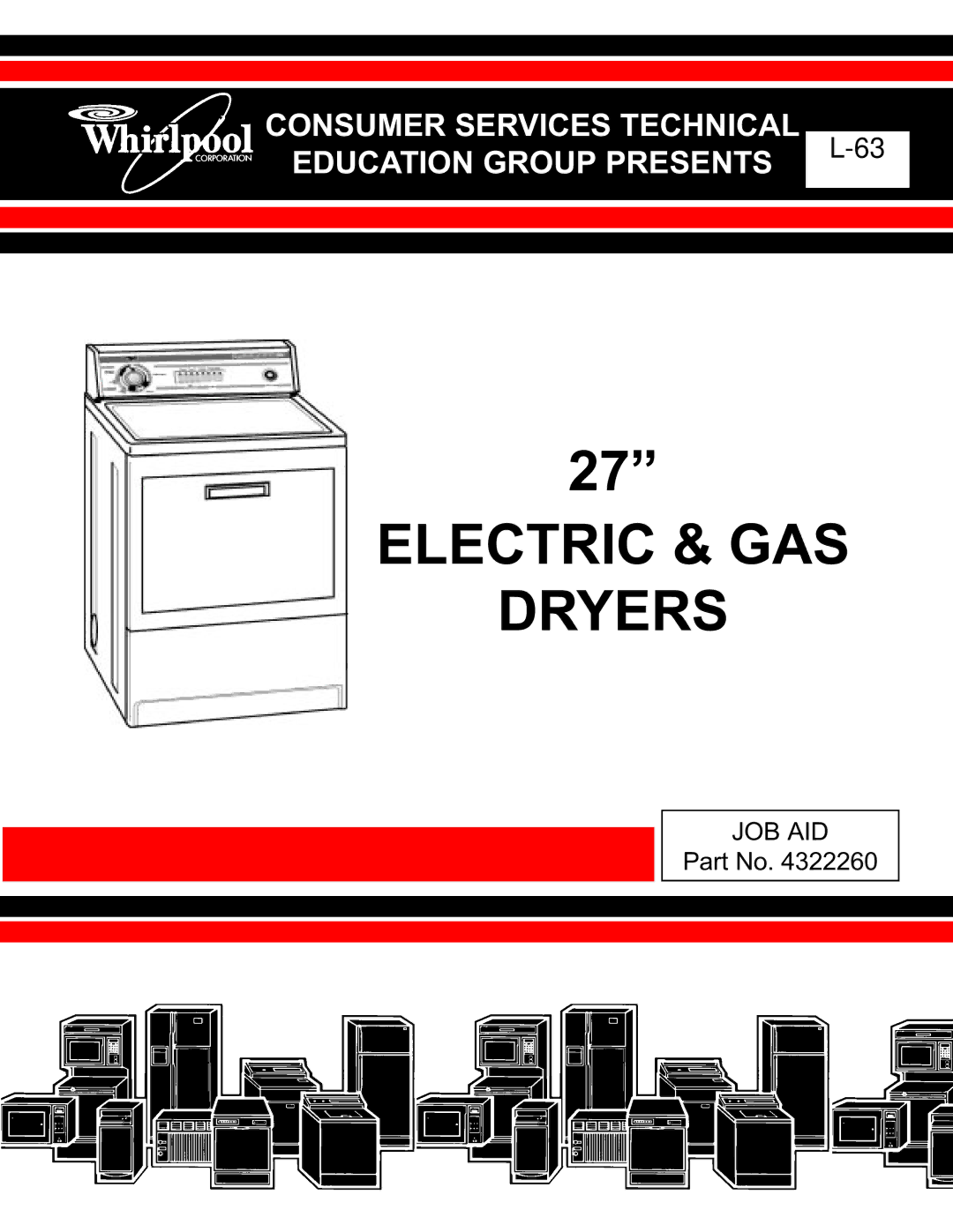 Whirlpool L-63 manual Electric & GAS Dryers 