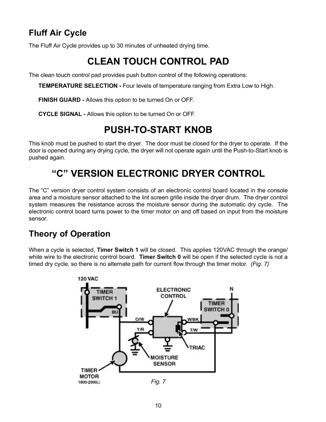 Whirlpool L-63 manual Clean Touch Control PAD, PUSH-TO-START Knob, Version Electronic Dryer Control, Fluff Air Cycle 