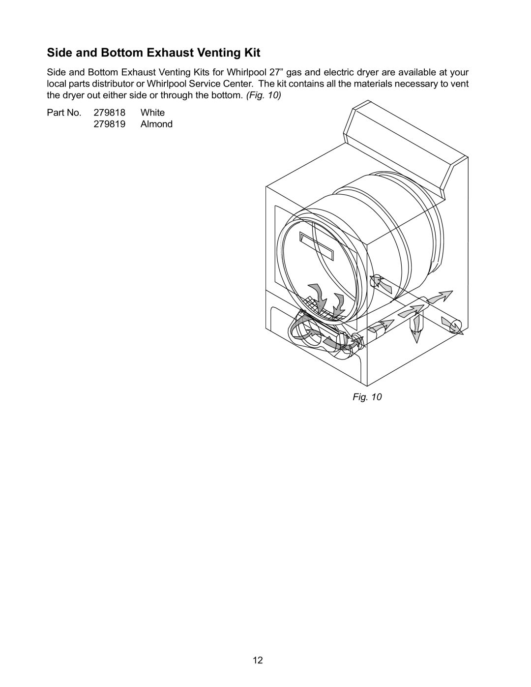 Whirlpool L-63 manual Side and Bottom Exhaust Venting Kit 