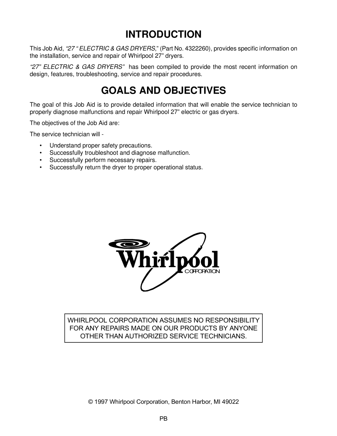 Whirlpool L-63 manual Introduction 