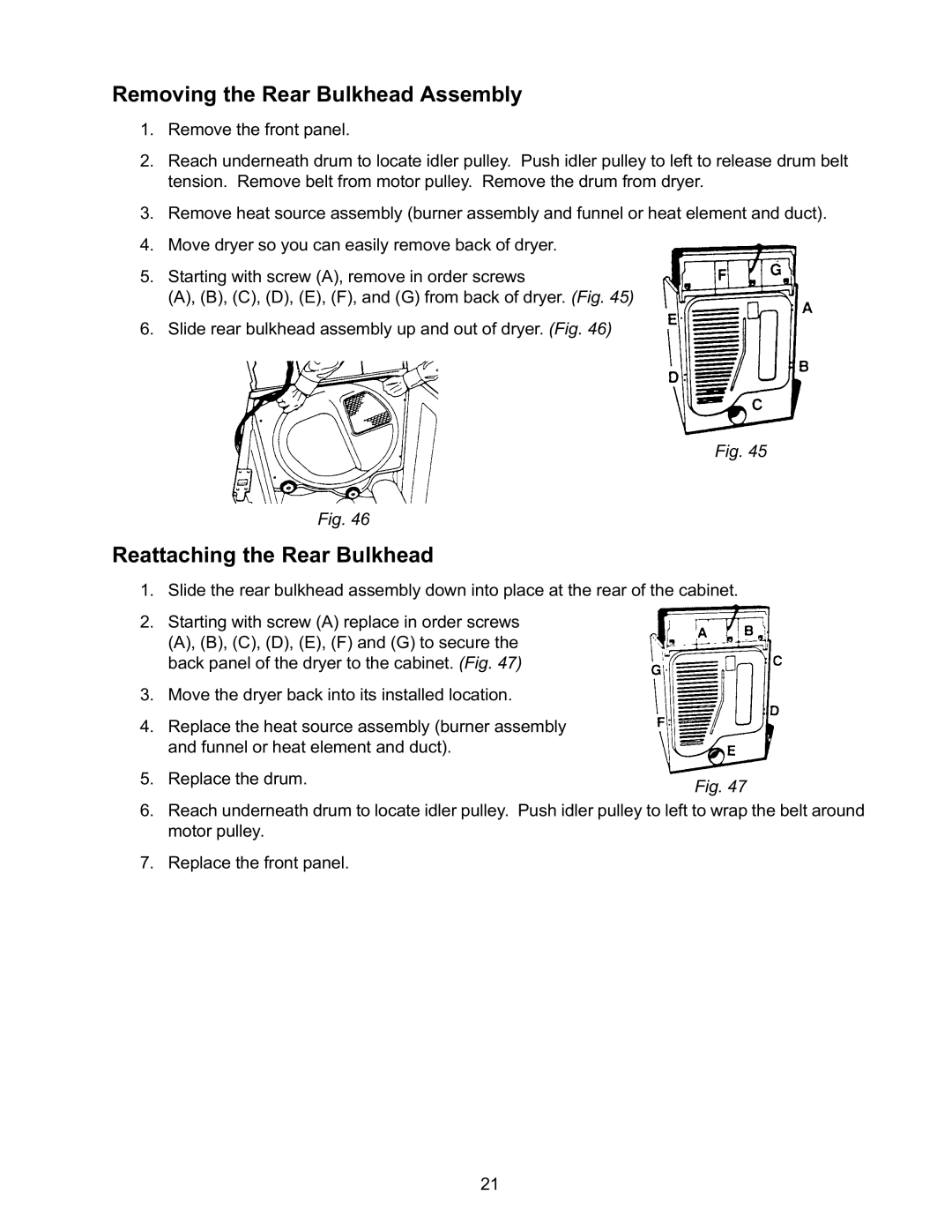 Whirlpool L-63 manual Removing the Rear Bulkhead Assembly, Reattaching the Rear Bulkhead 