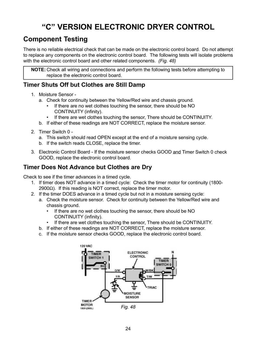 Whirlpool L-63 Component Testing, Timer Shuts Off but Clothes are Still Damp, Timer Does Not Advance but Clothes are Dry 