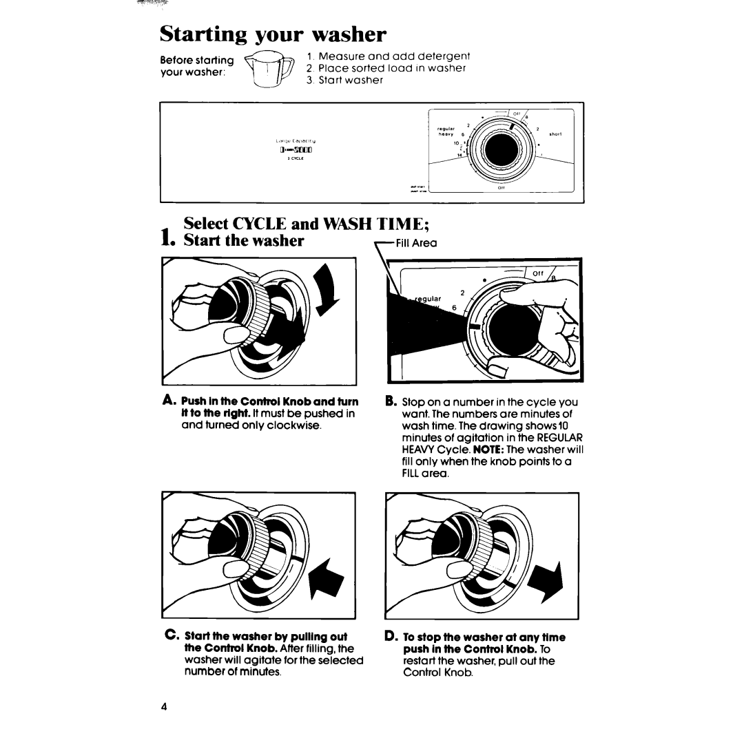 Whirlpool LA3300XP manual Starting your washer, Select Cycle and Wash Time Start the washer 