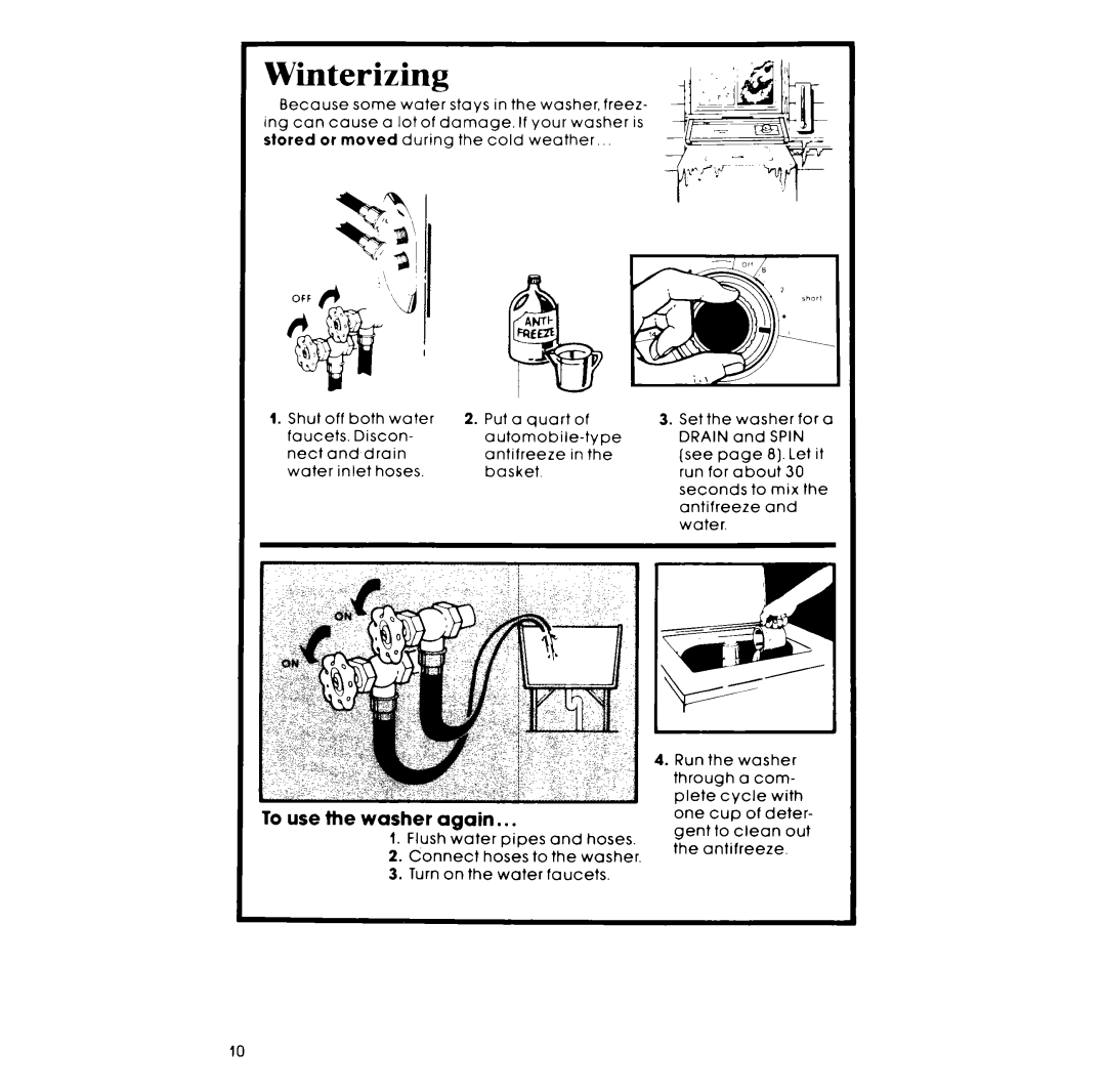 Whirlpool LA33OOXP manual Winterizing, To use the washer again 