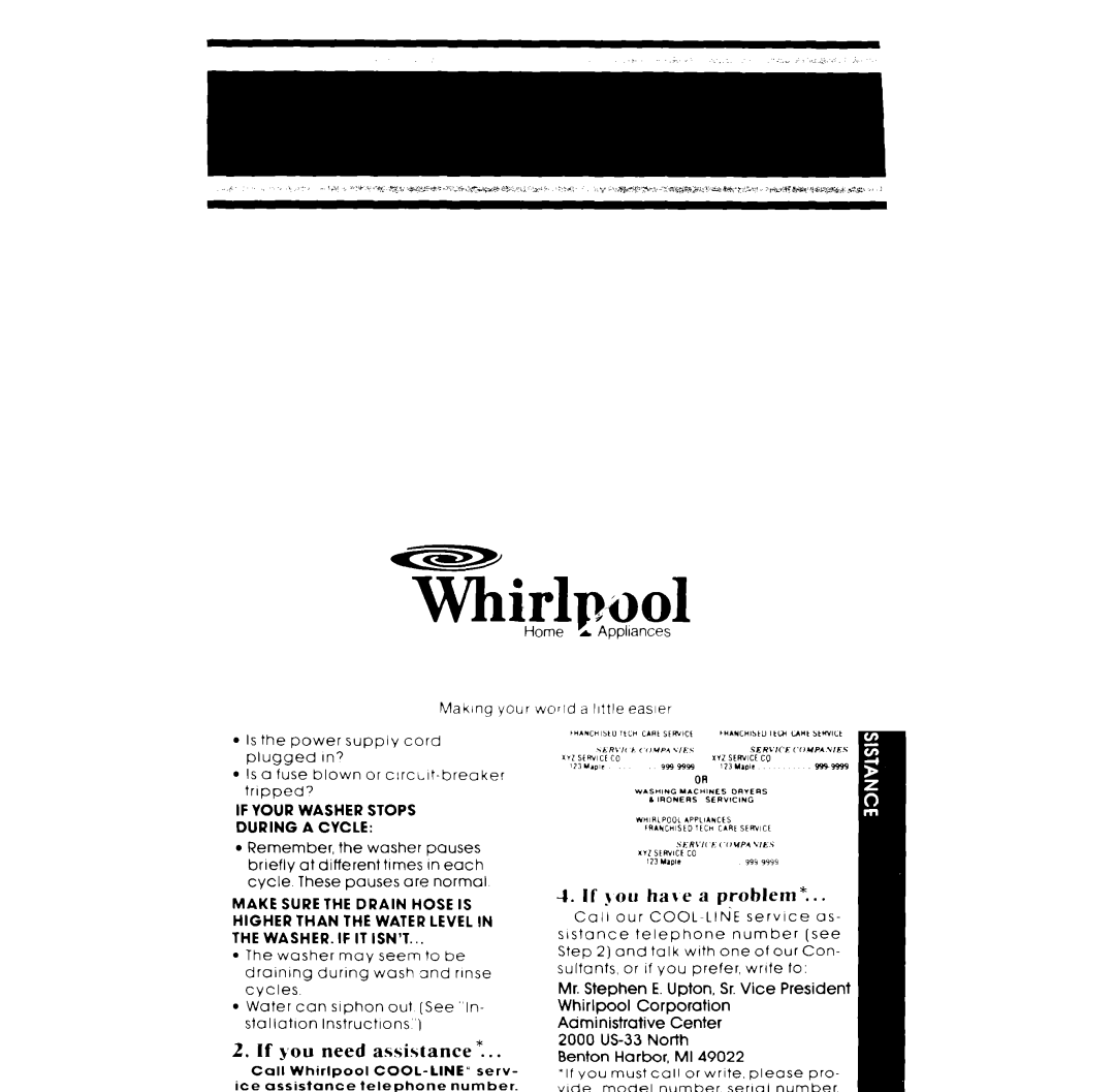 Whirlpool LA33OOXP manual Whirlpwol 