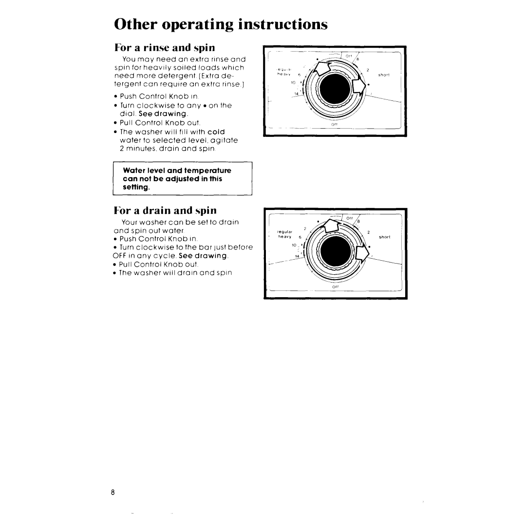 Whirlpool LA33OOXP manual Other operating instructions, For a rinse and spin, For a drain and spin 